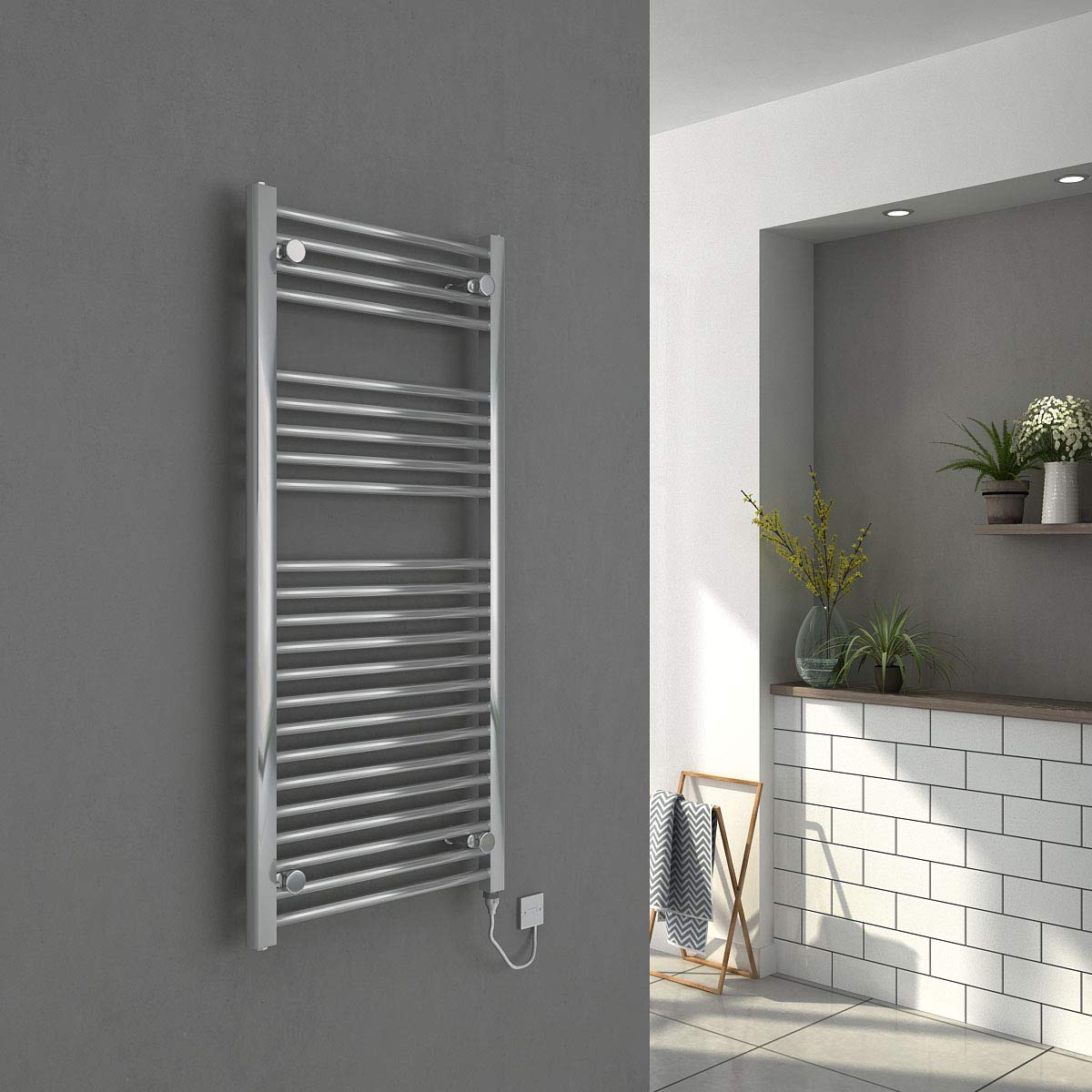 Warmehaus Electric Heated Towel Rail Warmer Radiator - Chrome Finish - 1100x500mm Manual 250W - Perfect for Bathroom, Spa & Luxury Home Heating