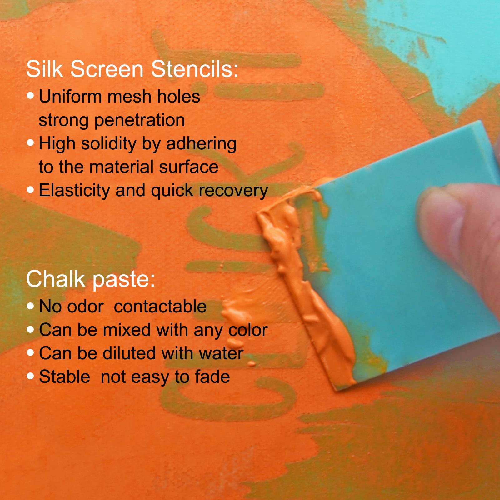 Reusable Self-Adhesive Chalk Stencil Paste & Screen Printing Ink Kit - 2 Cans Chalk Ink + 2 Squeegees for DIY Crafts, T-Shirt Printing & Home Decor Projects