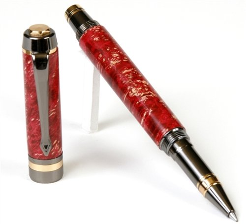Lanier Pens Elite Rollerball Pen - Premium Gun Metal Finish - Red Box Elder Wood Barrel - Luxury Writing Instrument for Office, Business Gifts & Executive Use