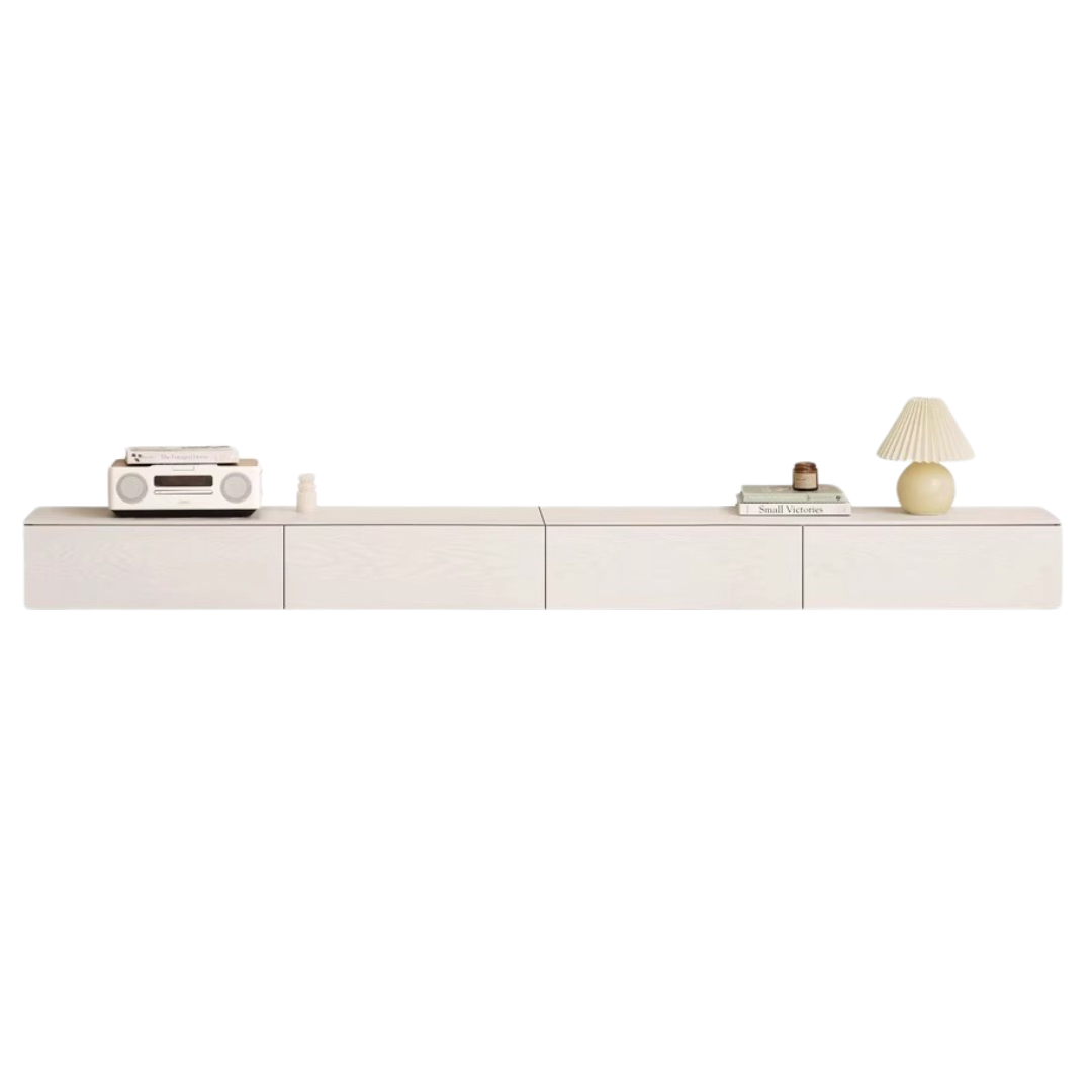 White Cream Oak Solid Wood Floating TV Stand - Modern Suspension TV Cabinet for Living Room, Bedroom & Home Theater Setup