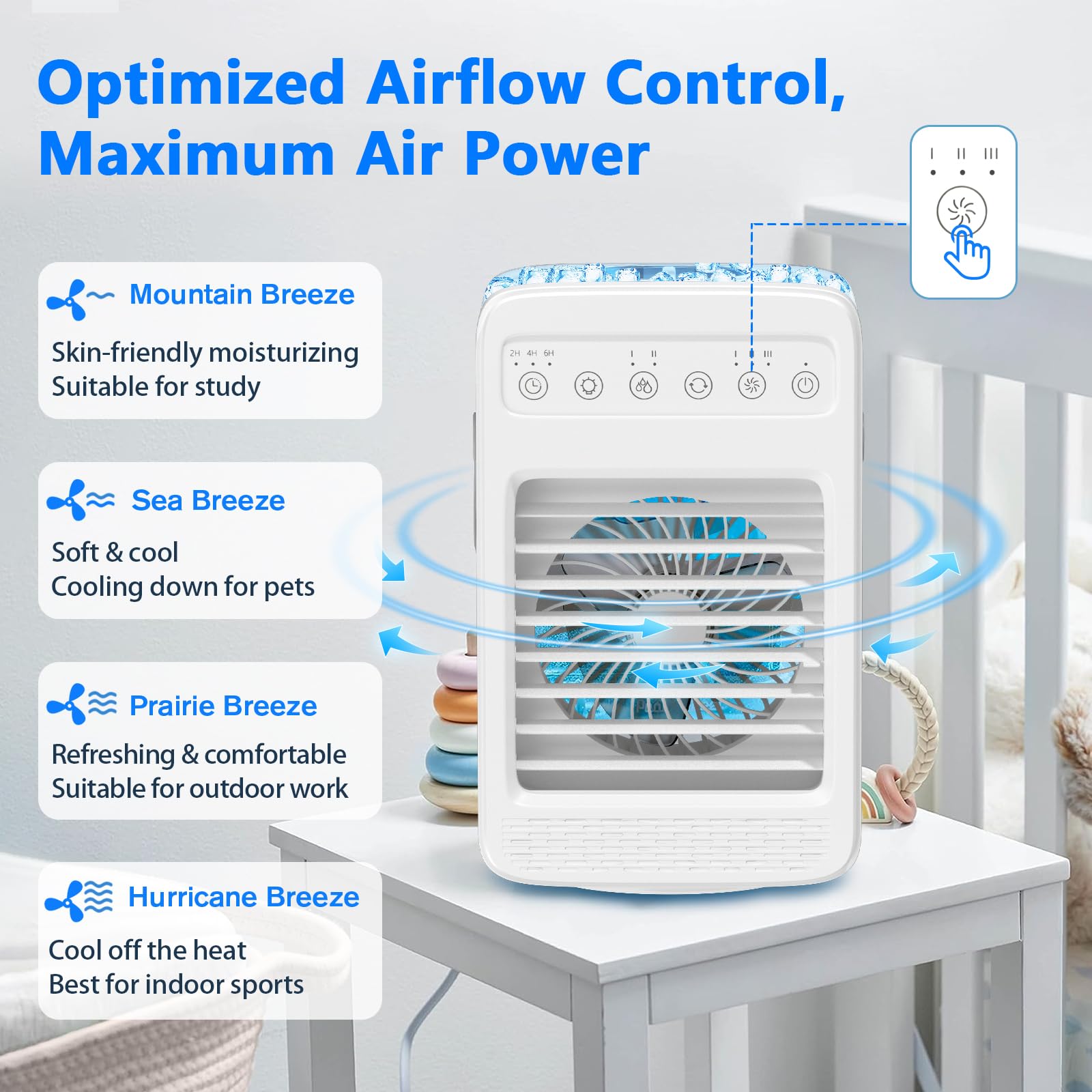 Portable Air Conditioner with 180° Oscillation - 4 Wind Speeds, Built-in Ambient Light & Large Water Tank - Mini AC Unit for Room, Kitchen, Office, Desk - Perfect for Home, Work & Outdoor Use