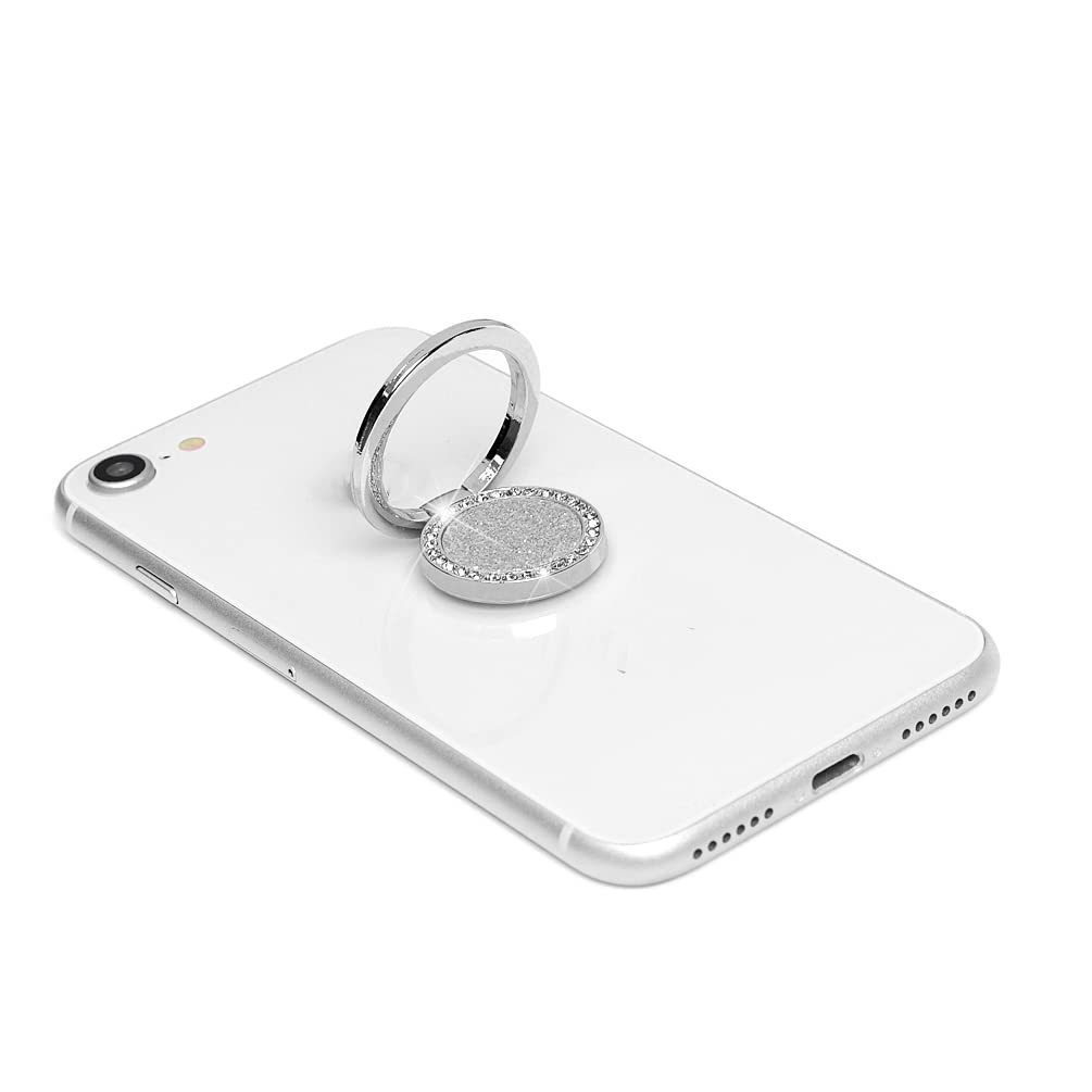 Mavis's Diary Bling Cell Phone Ring Stand Holder - Universal 360° Rotation Metal Buckle Tablet Finger Grip Kickstand for iPhone, Galaxy, LG, Google, Moto & All Smartphones (Silver) - Perfect for Work, Travel, and Video Calls
