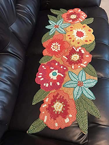 Handmade Beaded Dining Set - 5 Piece Table Runner & 4 Placemats - Boho Kitchen Decor for Farmhouse, Rustic & Modern Dining Rooms - Perfect for Dinner Parties, Holiday Gatherings & Home Styling