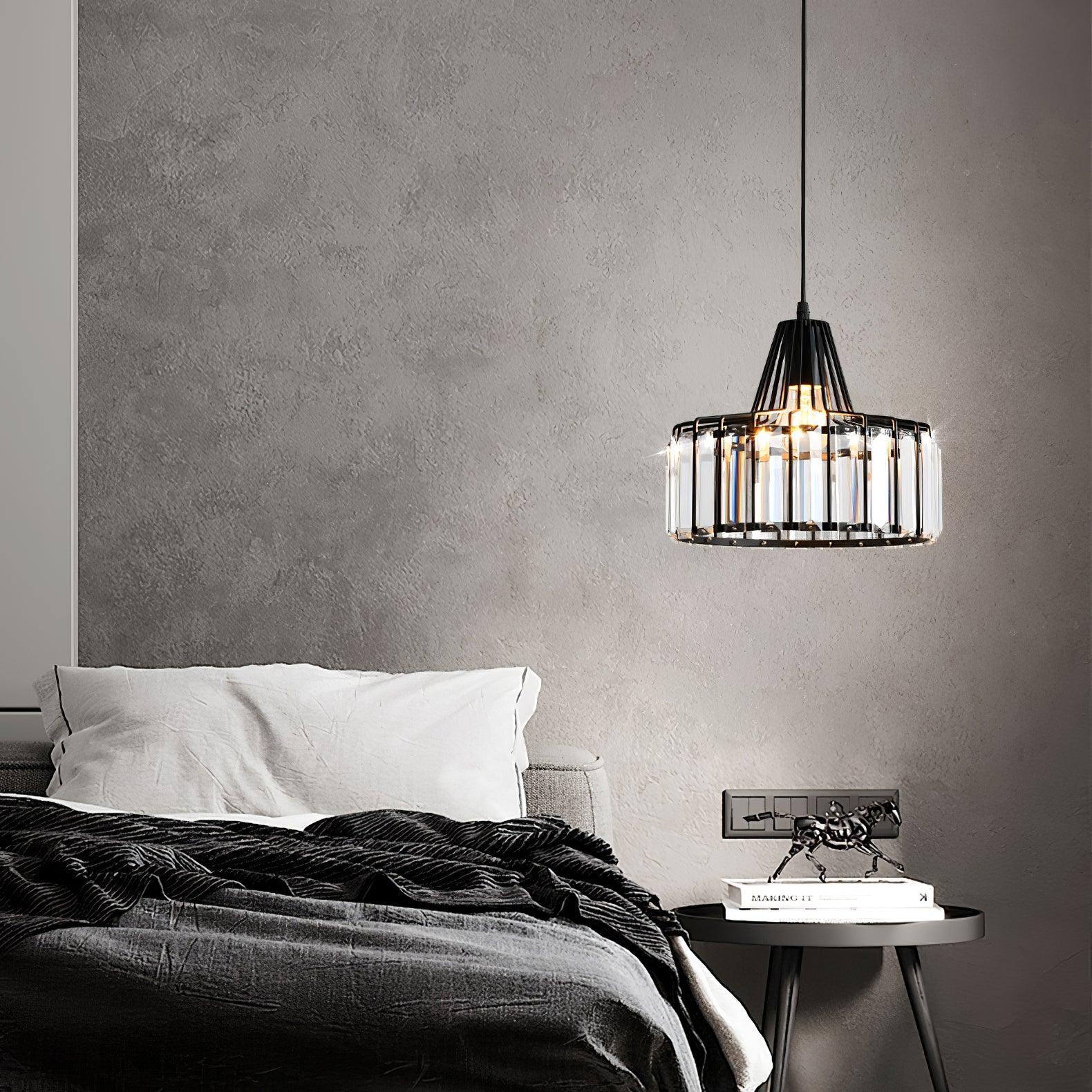 Crystal Drum Pendant Light - Modern Glass Ceiling Chandelier for Dining Room, Living Room & Bedroom Lighting Decor