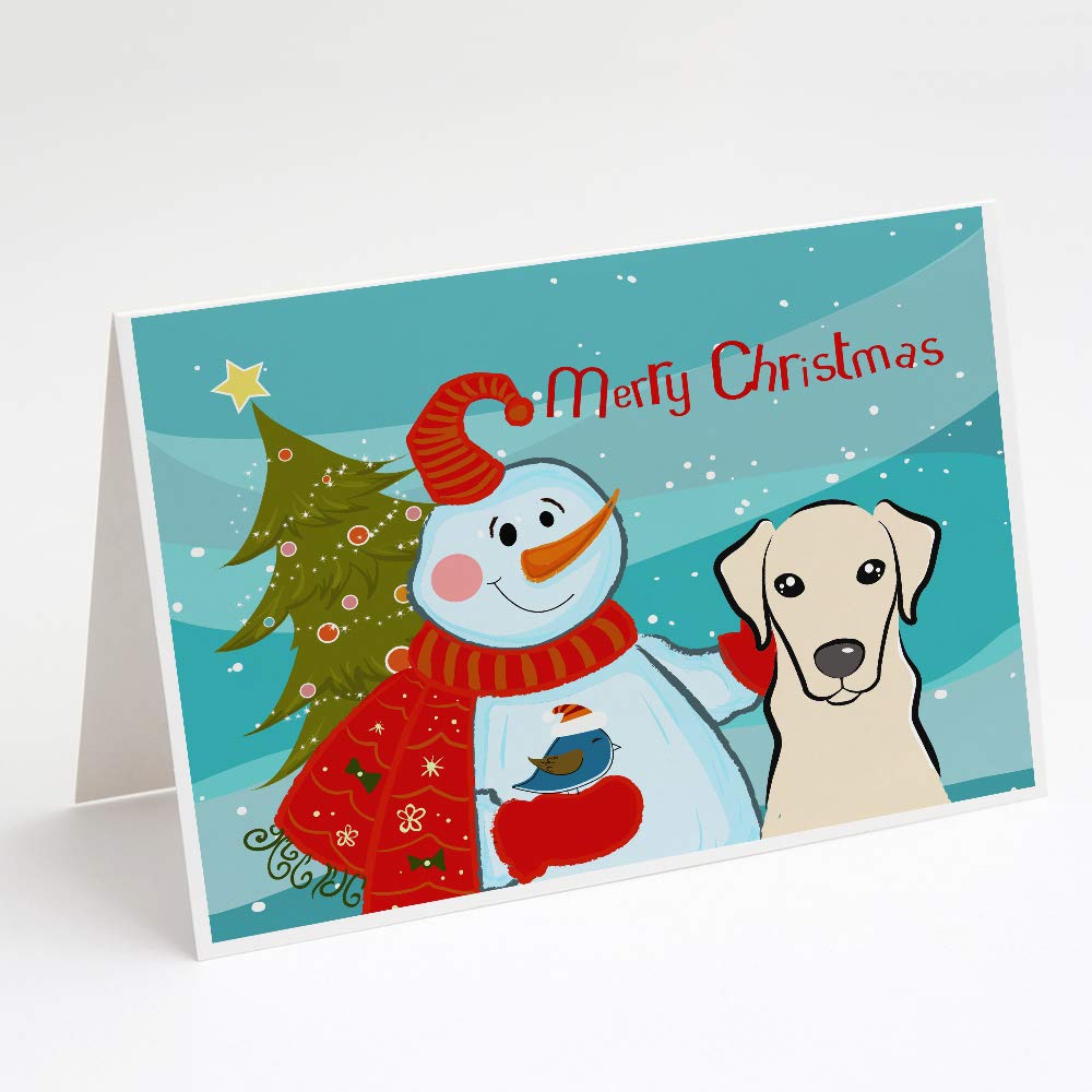 Snowman with Yellow Labrador Greeting Cards - Pack of 8 Blank A7 Note Cards (5x7 inches) with Envelopes | Whimsical Holiday Stationery for Christmas Greetings, Thank You Notes & Winter Correspondence