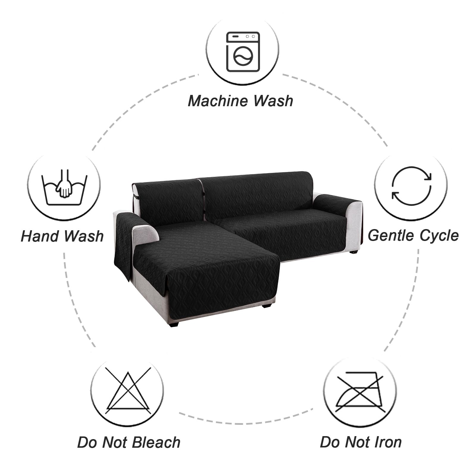 **Genina Reversible L-Shaped Sectional Couch Cover for Dogs & Pets – Large Sofa Protector for Chaise Lounge, Kids & Furniture – Black – Perfect for Pet Owners & Family Living Rooms**