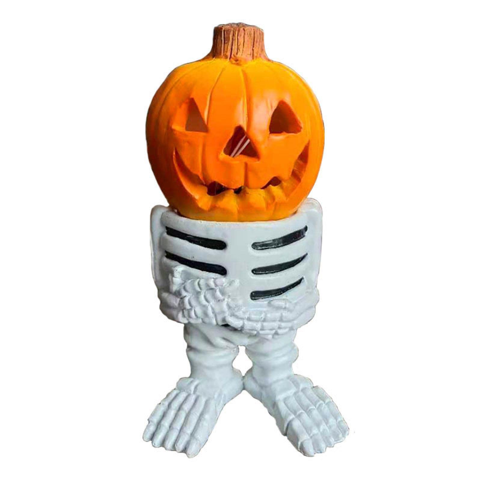 Glowing Halloween Pumpkin Knight Garden Statue - Resin Crab Shopkeeper Decor with Small Pumpkin Head for Outdoor Yard, Halloween Party & Spooky Home Decoration