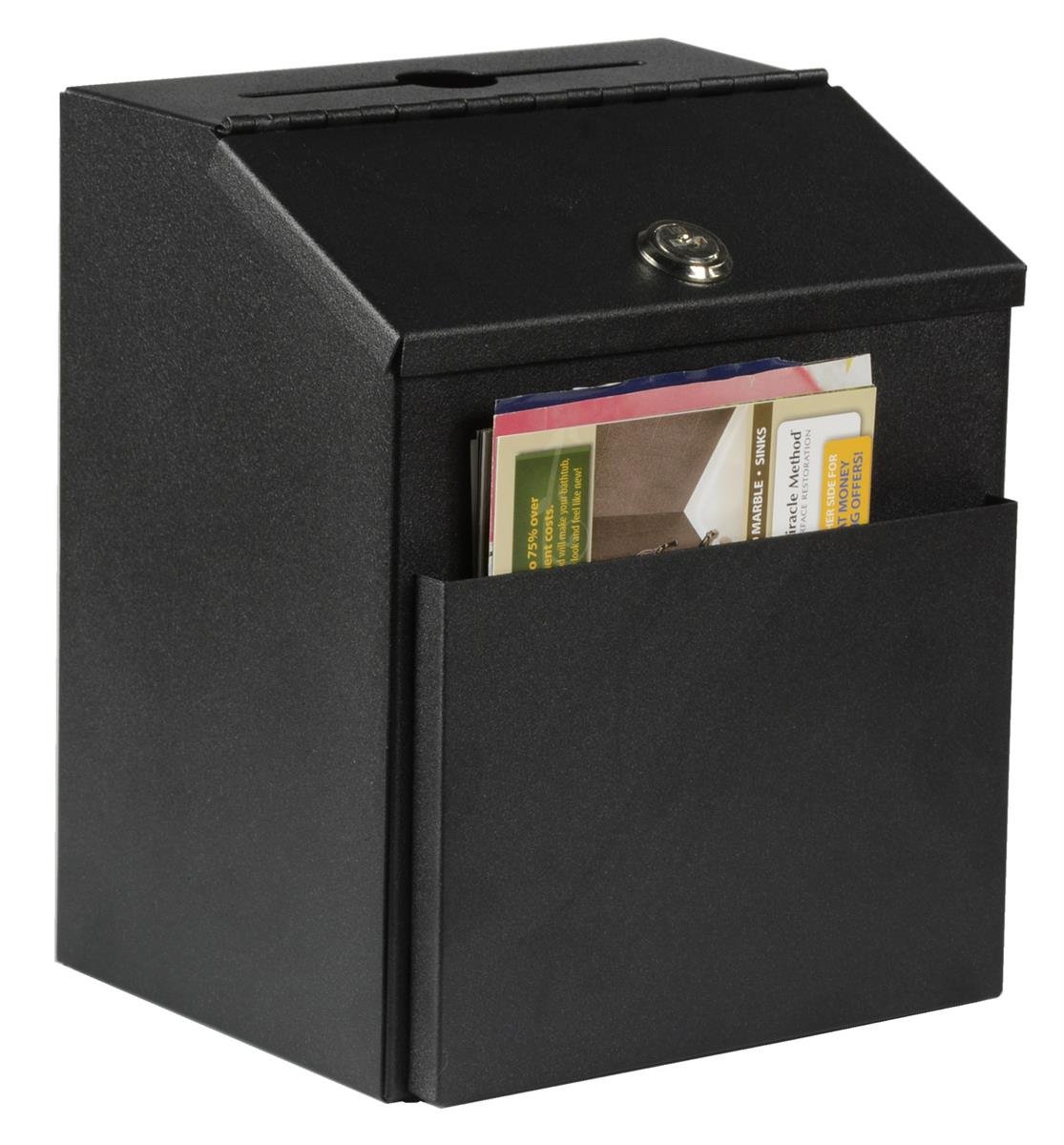 Locking Metal Suggestion Box with Hinged Lid - Wall Mount or Tabletop Ballot Box for Secure Voting, Donations & Feedback Forms (Black) - Perfect for Offices, Schools, Community Centers & Public Spaces