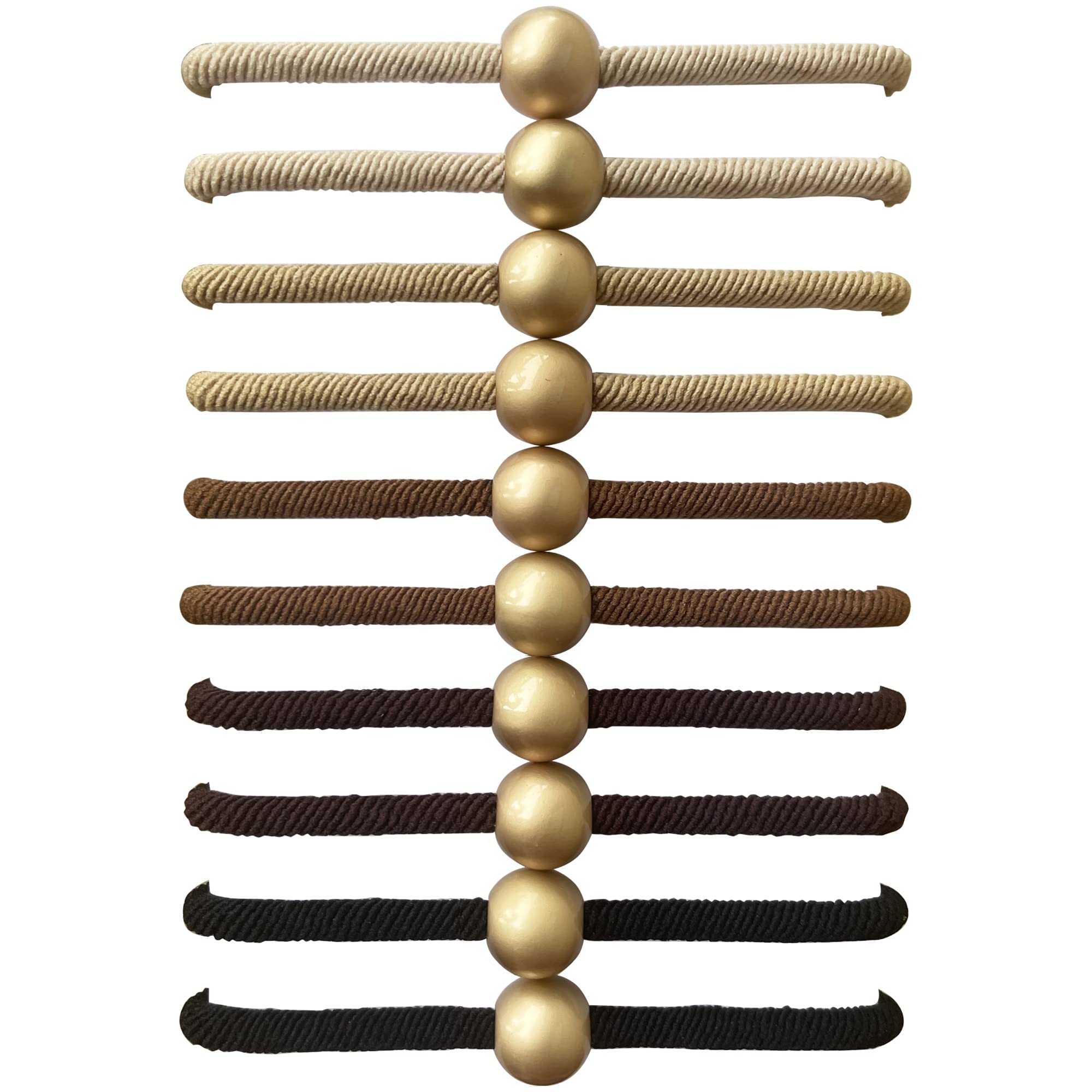 Matte Metal Round Bead Hair Ties & Bracelets - 10 Pack Thick Elastic Hair Bands for Women, Korean Style Hair Accessories - Perfect for Ponytails, Braids, Workouts and Everyday Use
