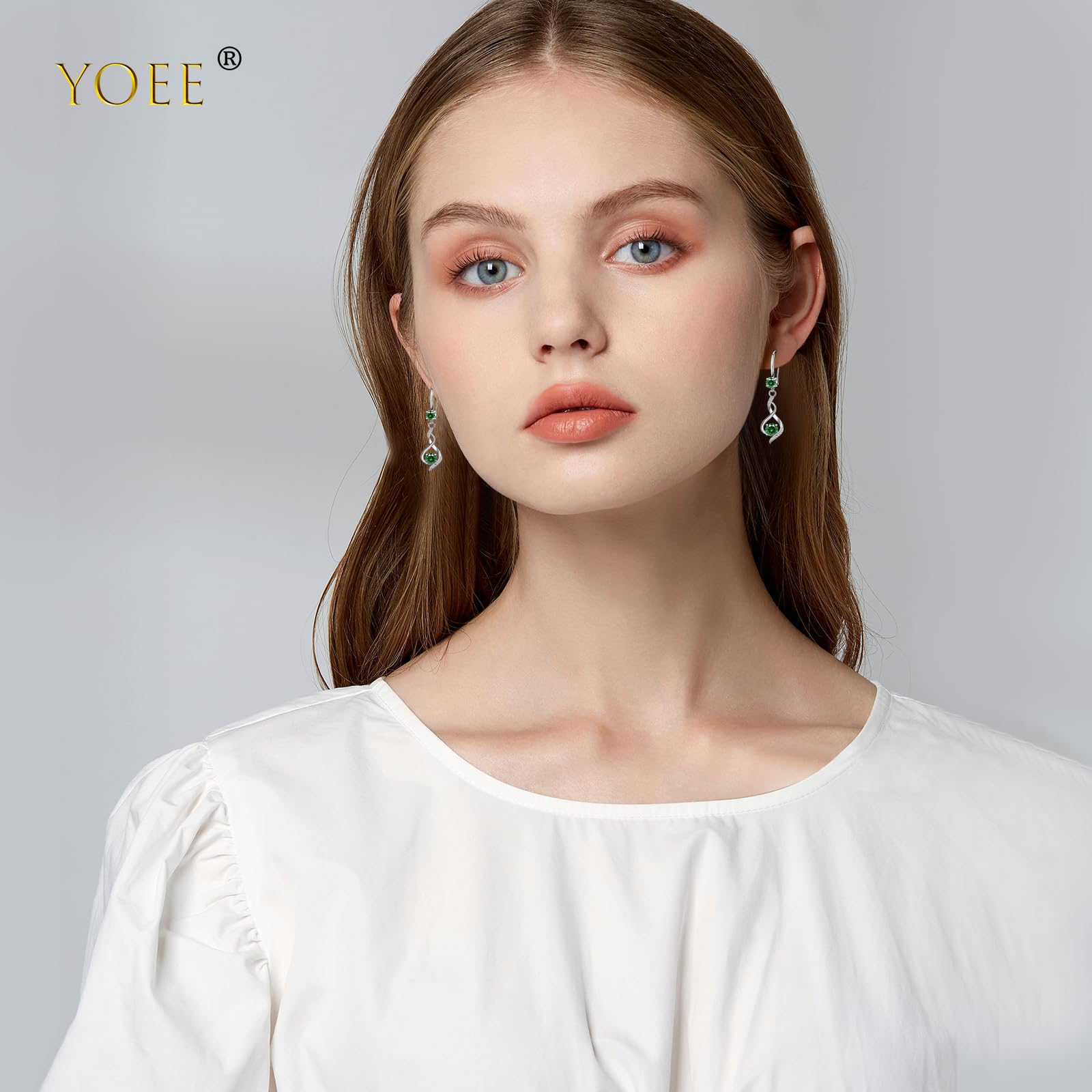 YOEE Sterling Silver Plated Drop Earrings for Women & Girls | Hypoallergenic Dangle Birthstone Earrings with Cubic Zirconia | Perfect Birthday & Mother's Day Jewelry Gift for Her | Elegant for Parties, Weddings & Daily Wear