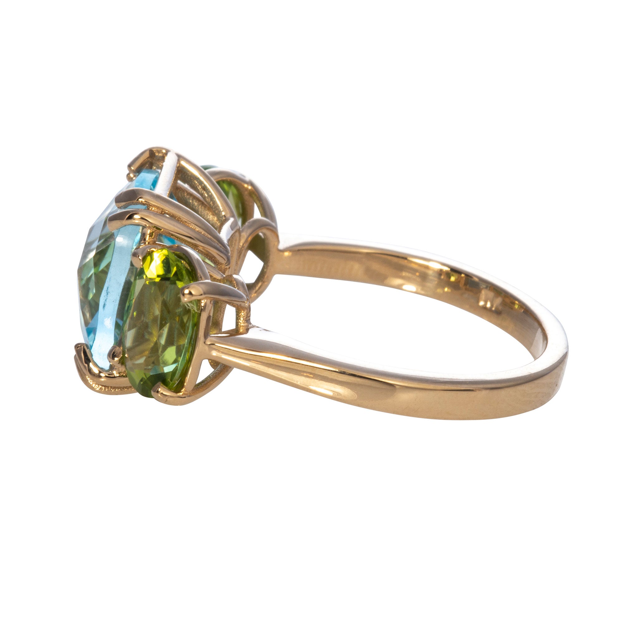 14K Yellow Gold Blue Topaz & Peridot Three Stone Ring - Elegant Jewelry for Engagement, Anniversary & Special Occasions