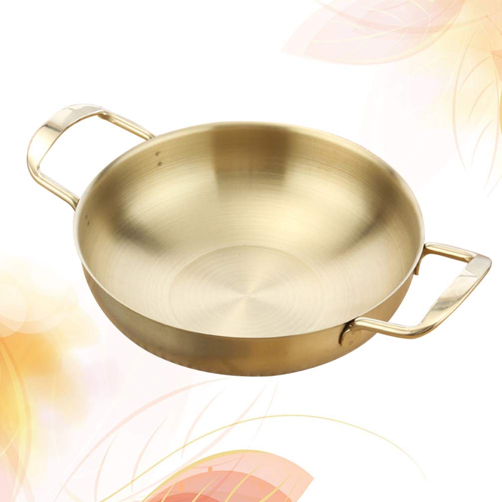 Premium Stainless Steel Frying Pan Skillet with Lid - 20cm Non-Stick Carbon Steel Wok for Searing & Stir-Frying - Golden Cookware Set for Professional & Home Kitchen Use