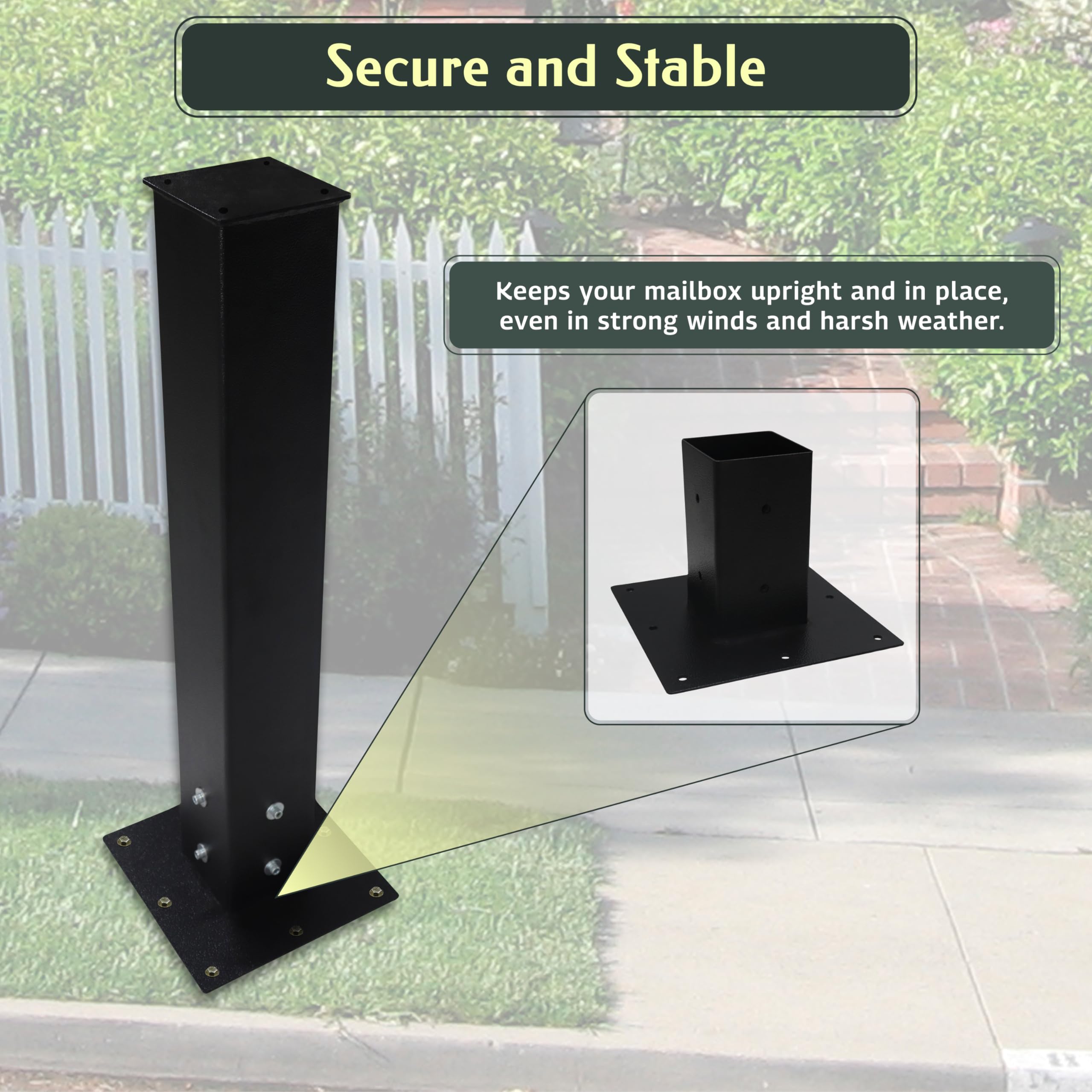Heavy Duty 4x4 Post Base - Carbon Steel Mailbox Mounting Plate for Concrete & Soil Ground - Deck, Porch, Railing Support - Outdoor Mailbox Post Installation & Home Improvement Projects
