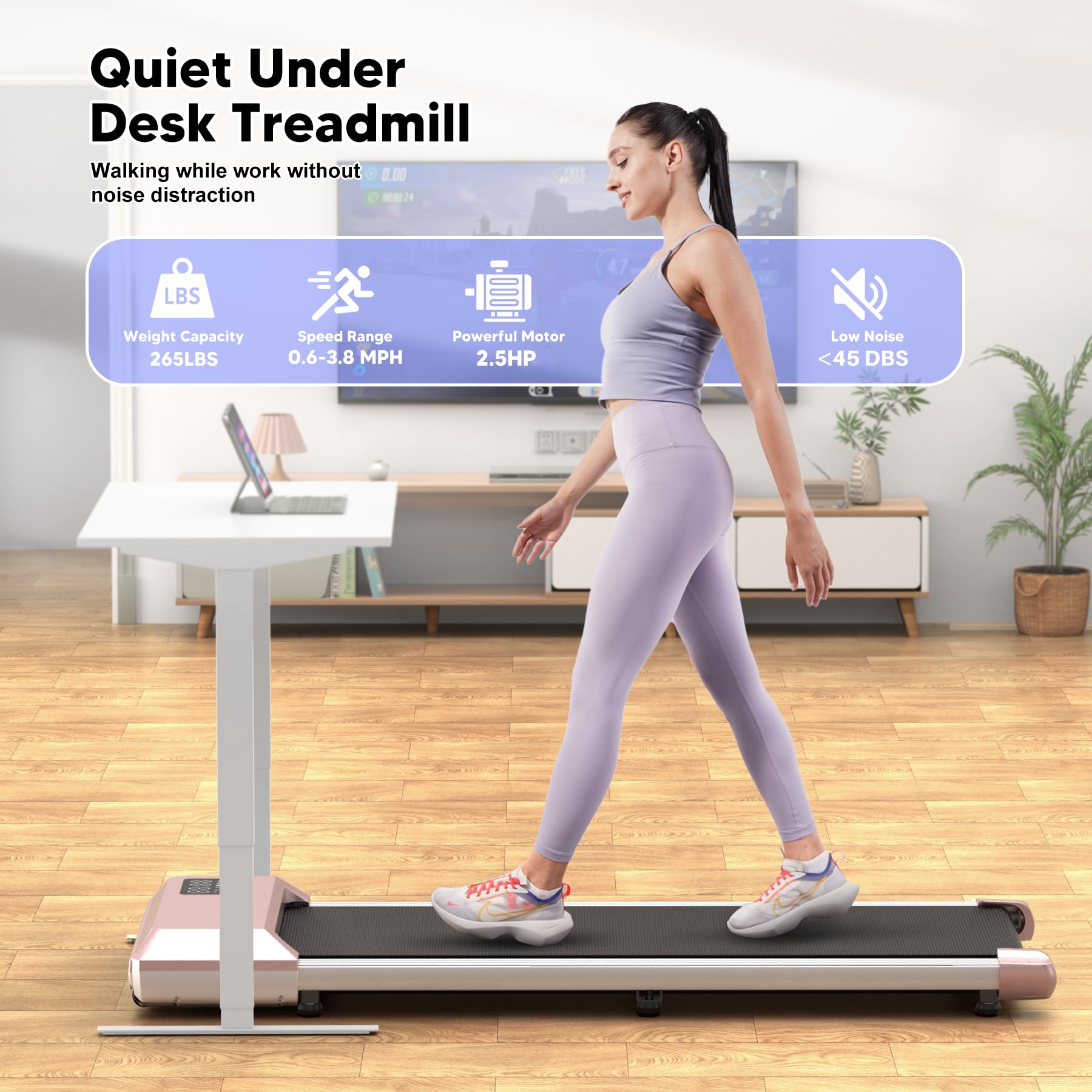 DeerRun 2 in 1 Under Desk Treadmill - 2.5HP Motor, Remote Control & LED Display - Compact Walking Pad for Home Office - Perfect for Workouts While Working or Watching TV