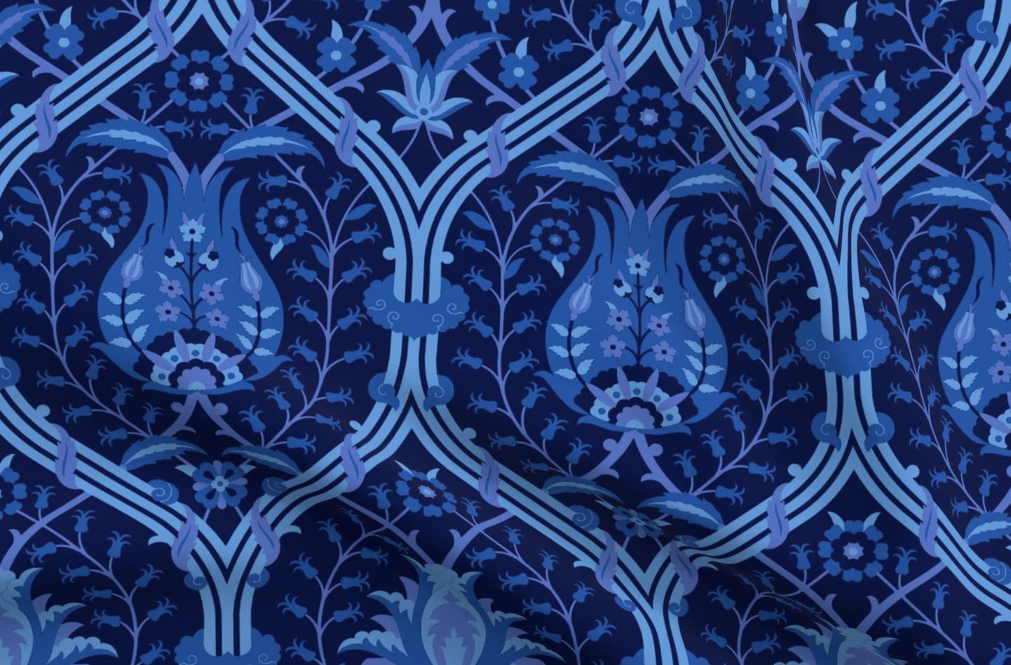 Floral Vines Blue Ogee Printed Minky Fabric by The Yard - Soft Plush Material for Sewing Baby Blankets, Quilt Backing & DIY Projects - Perfect for Nursery Decor, Home Crafts & Gift Making