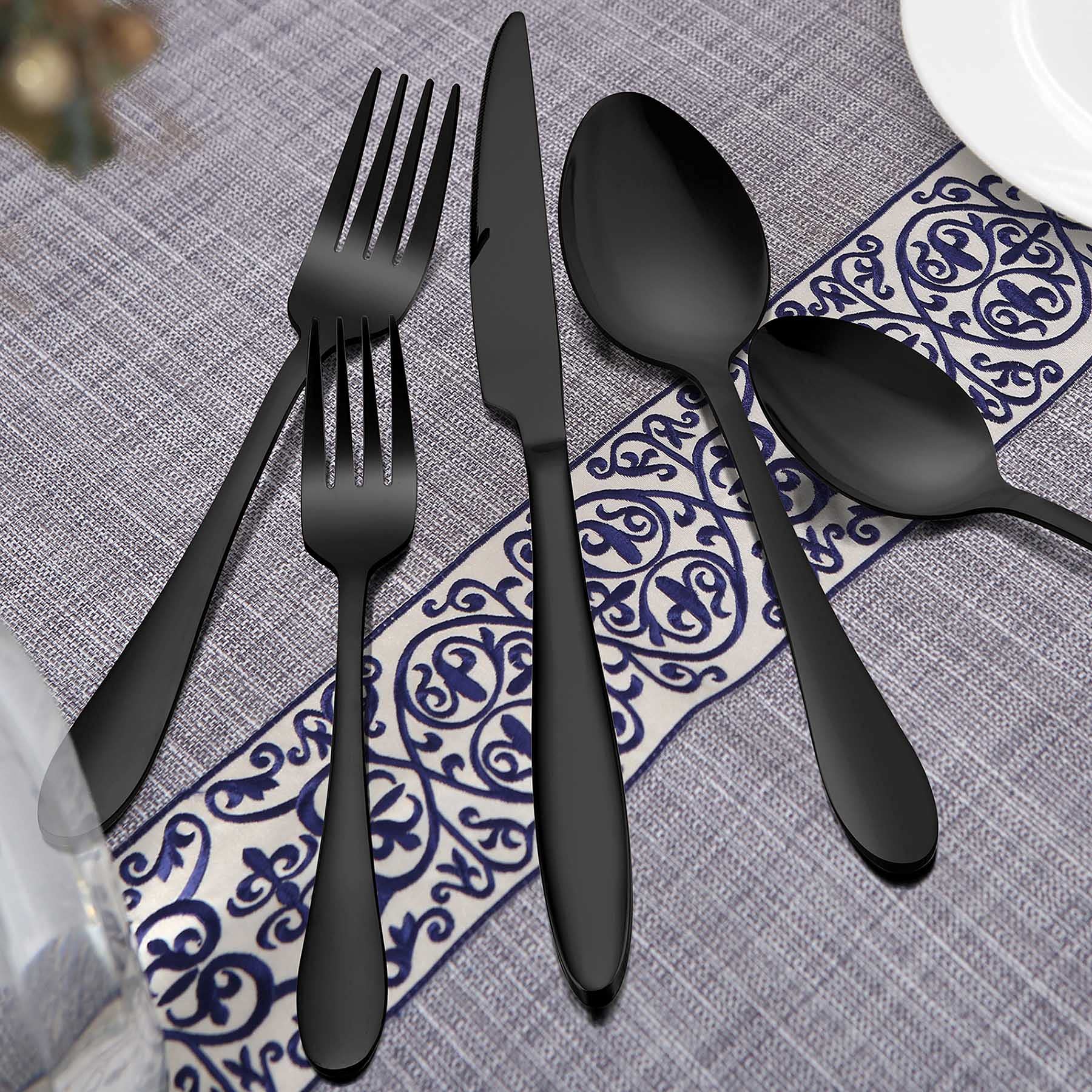 Premium 30-Piece Black Flatware Set for 6 - Stainless Steel Silverware Cutlery Set with Mirror Finish (Forks, Knives, Spoons) - Dishwasher Safe Dining Utensils for Restaurants, Weddings & Everyday Use