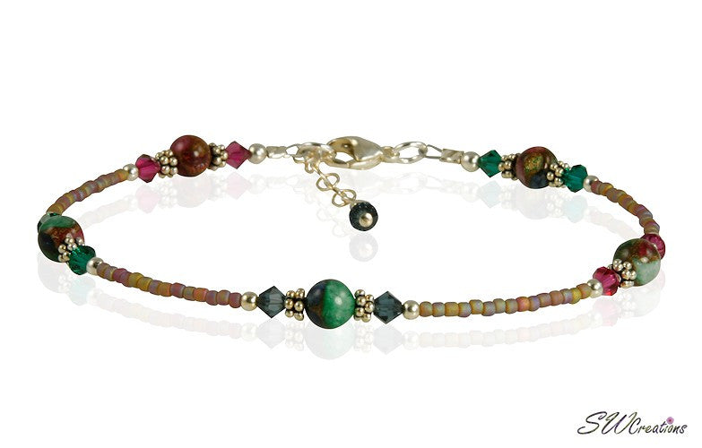 Topaz Quartz Pyrite Gemstone Anklet Bracelet - Natural Healing Crystal Jewelry for Women, Boho Chic Ankle Chain for Summer Beach & Festival Outfits