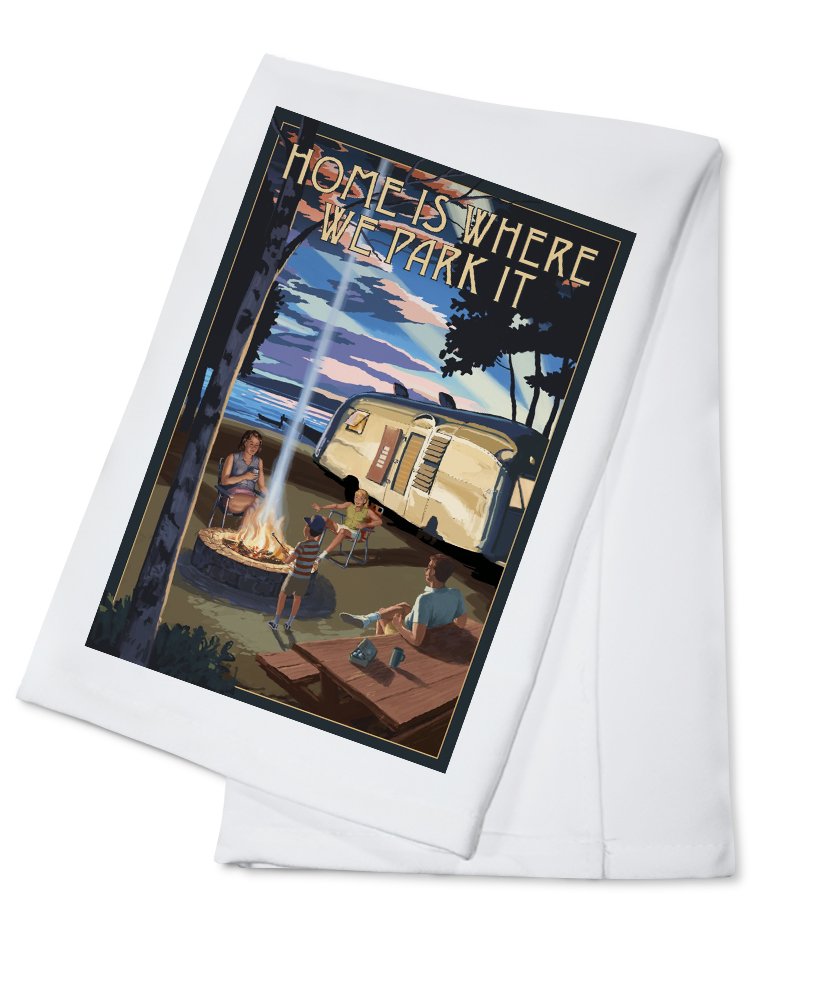 Vintage Camper and Lake Design 100% Cotton Tea Towel - Decorative Hand Towel for Kitchen, Home, and RV Decor - Perfect for Camping, Picnics, and Farmhouse Style