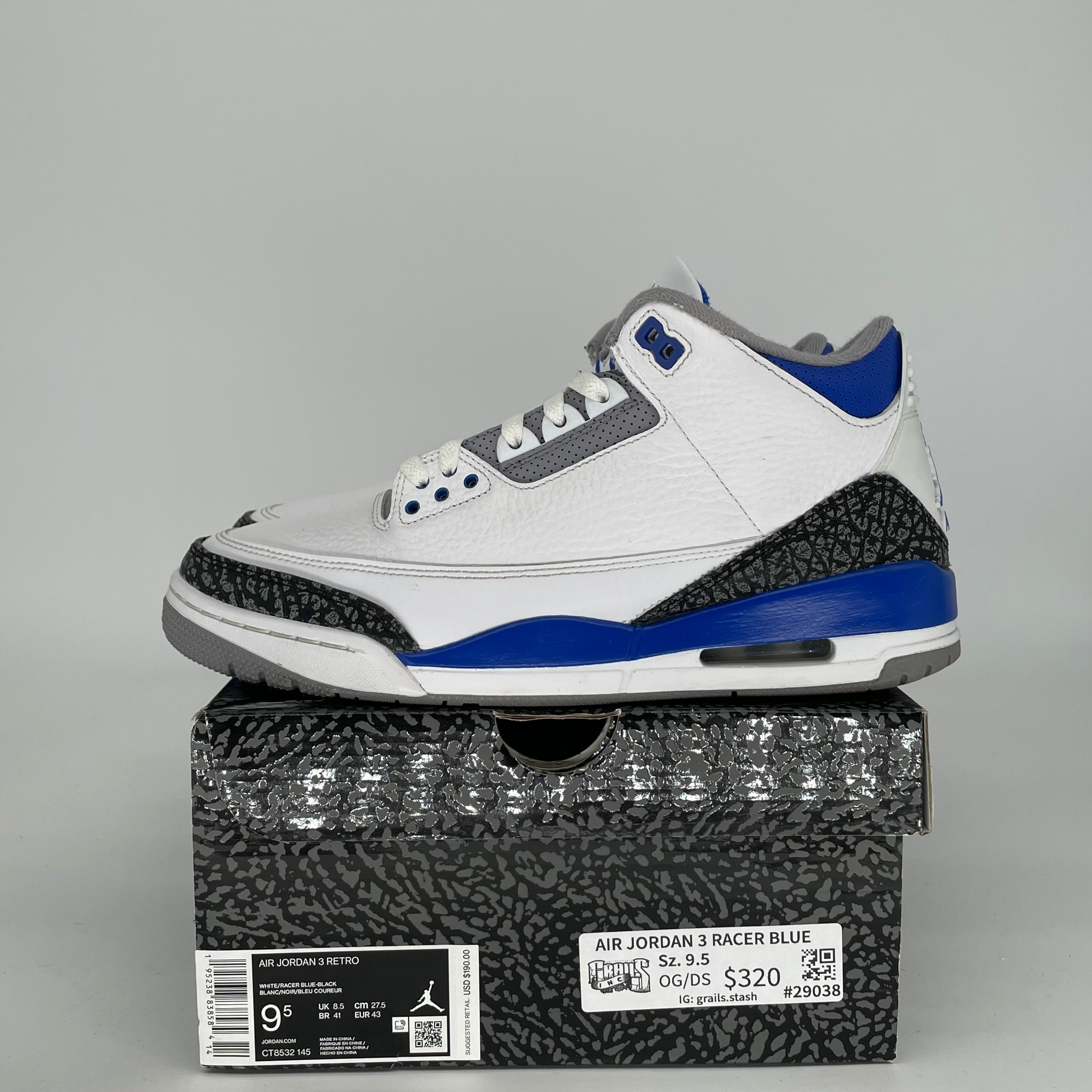 AIR JORDAN 3 RACER BLUE Men's Basketball Shoes Size 9.5 - Style CT8532-145 | Retro Sneakers for Running, Gym & Streetwear Fashion