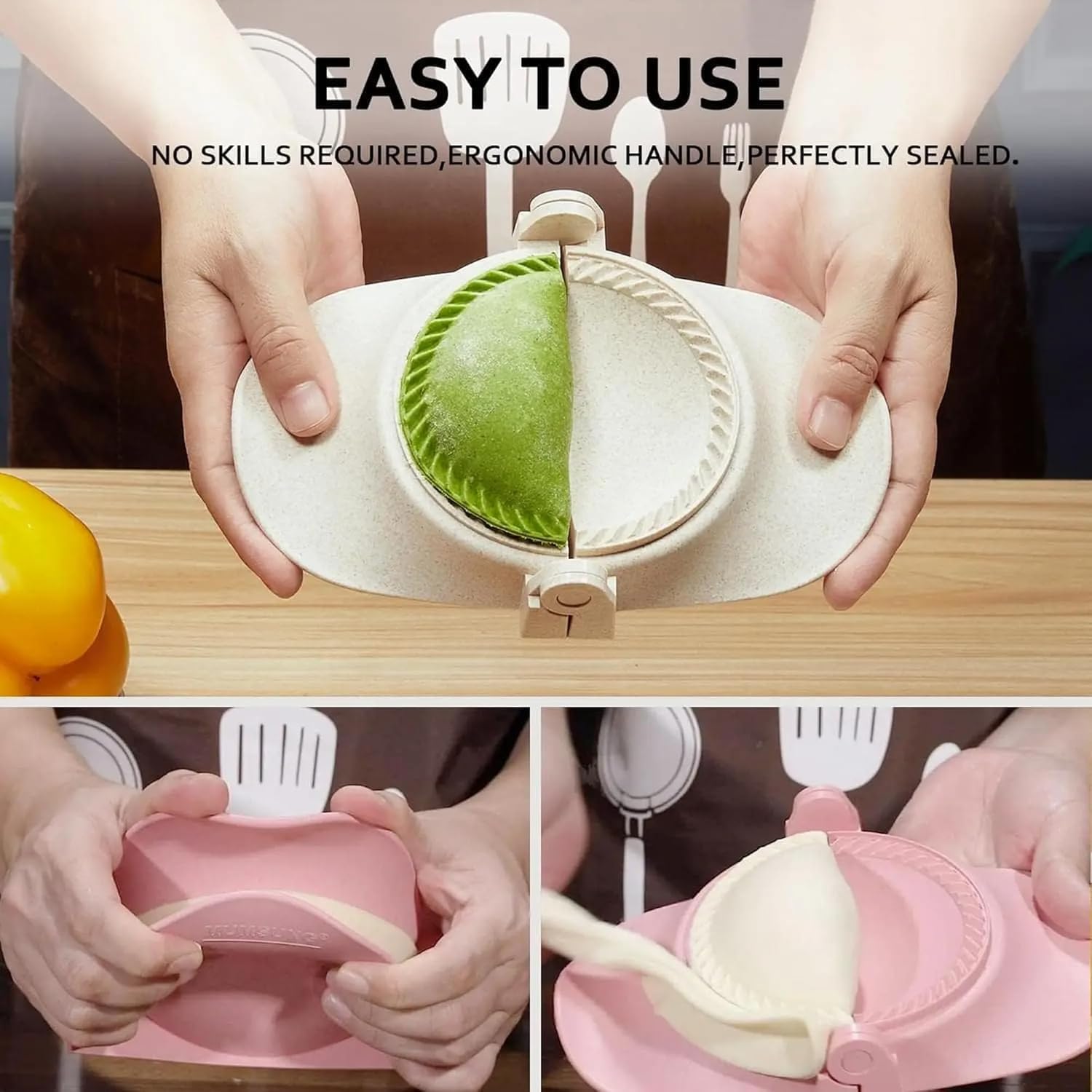 3 Sizes Empanada Maker Press - Dumpling Maker Set with Dough Cutter for Pierogi, Pastelitos, Calzone & Turnovers - 4.2
