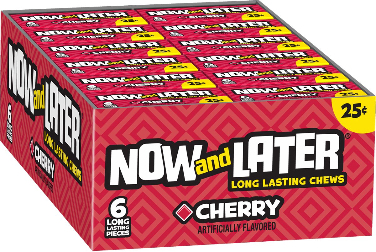 Now and Later Chewy Candy Bars - Cherry & Banana Flavored (24 Pack) | Bulk Assorted Fruit Candy for Parties, Halloween Treats & Office Snacks