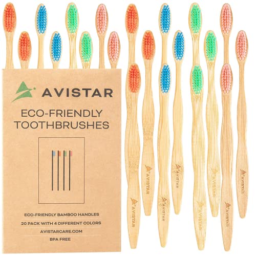 20 Pack Eco-Friendly Bamboo Toothbrushes - BPA Free Nylon Bristles, 4 Colors, Individually Wrapped | Sustainable Oral Care for Travel, Camping & Zero Waste Lifestyle