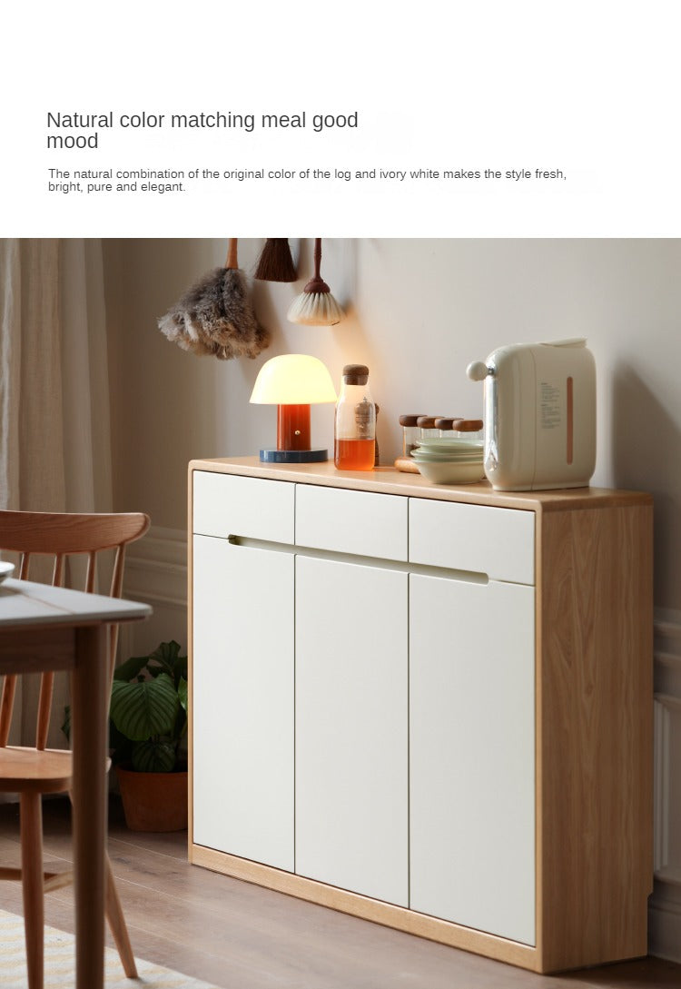 Solid Oak Wood Ultra Thin Sideboard - Modern Slim Console Table for Living Room, Entryway, or Dining Room Storage