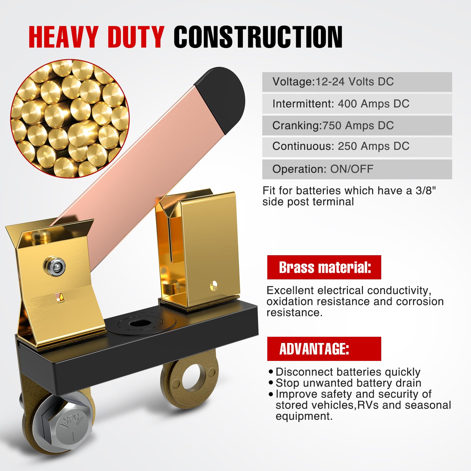 Nilight 12V 24V 250A Battery Disconnect Switch - Heavy Duty Side Post Master Power Cut Off Isolator for Car, Truck, Marine, RV & Electrical Equipment | Perfect for Emergency Shutoff, Vehicle Maintenance & Power Management