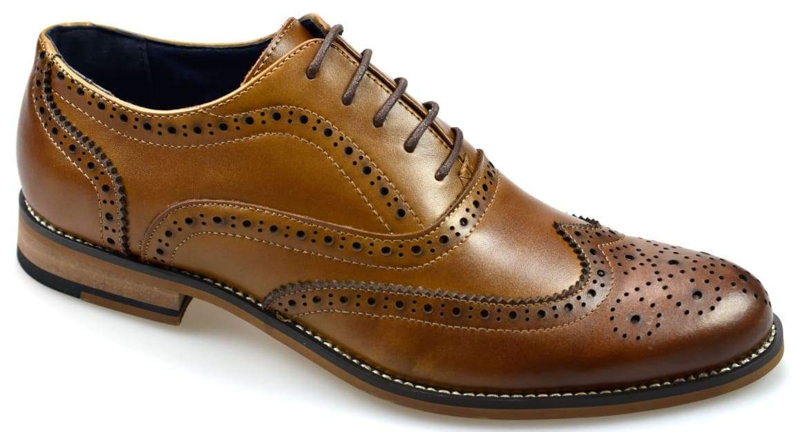 Cavani Men's Tan Oxford Brogue Shoes - Classic Formal & Casual Dress Shoes for Business, Office & Wedding Events