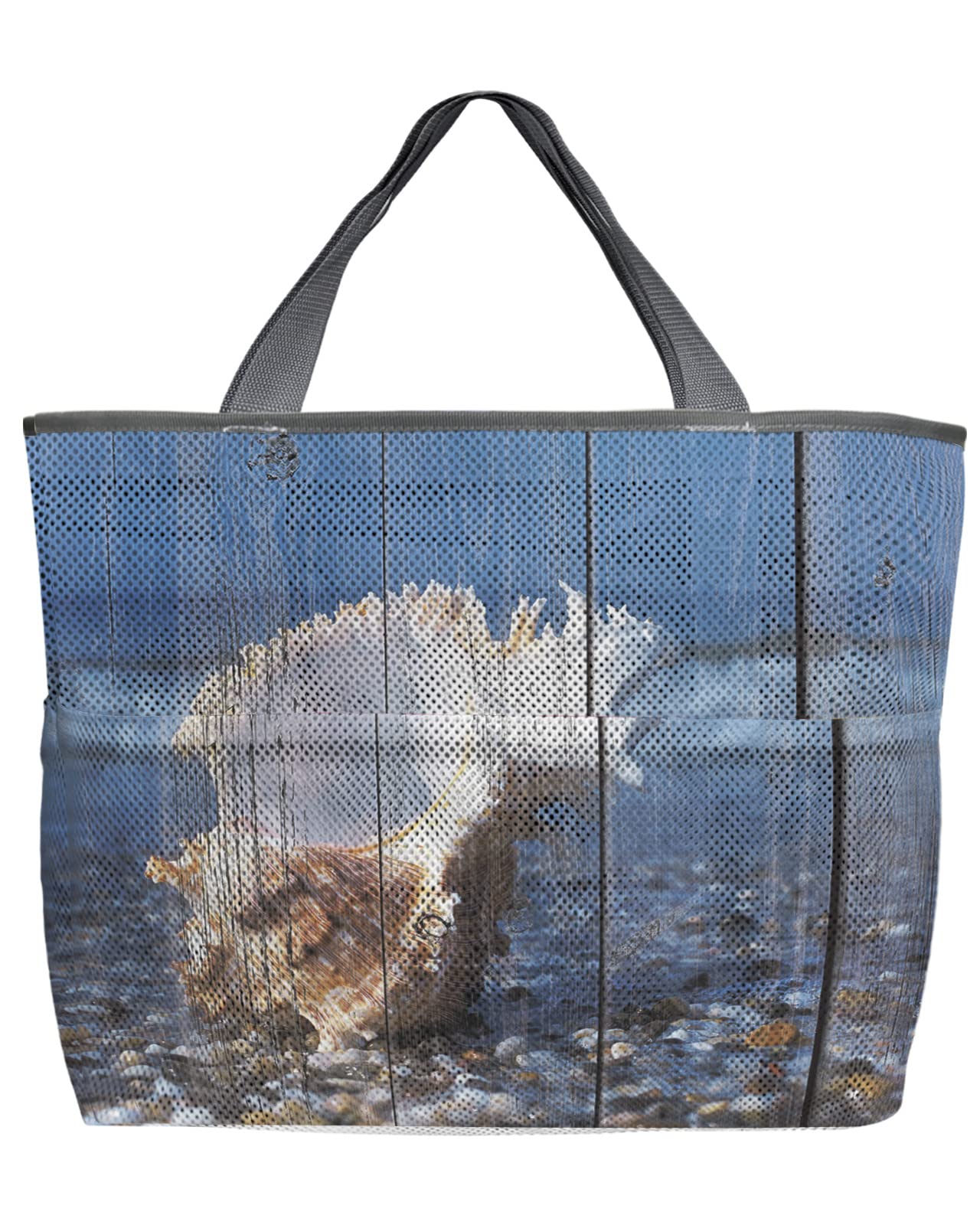 Large 60L Mesh Beach Tote Bag - Quick Dry Swim Bag with Pockets | Foldable Lightweight Retro Wood Grain Design | Perfect for Beach, Pool, Grocery Shopping & Travel | 24