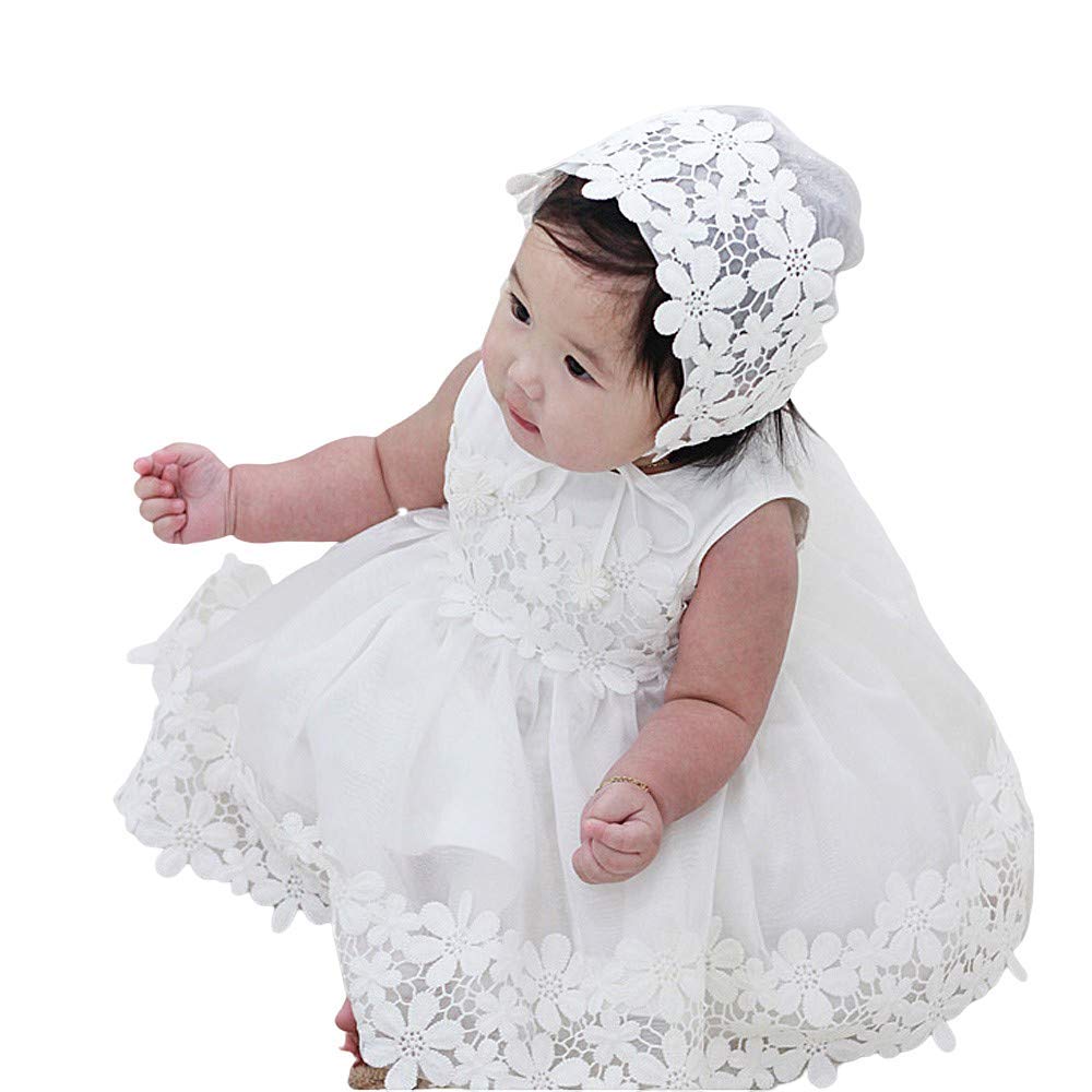 Petite JR Set of 2 DRS02 Baby Girl Short Dress & Bonnet - Christening Baptism Gown Outfit for Newborn Infant - Perfect for Church Ceremonies, Photo Shoots & Special Occasions