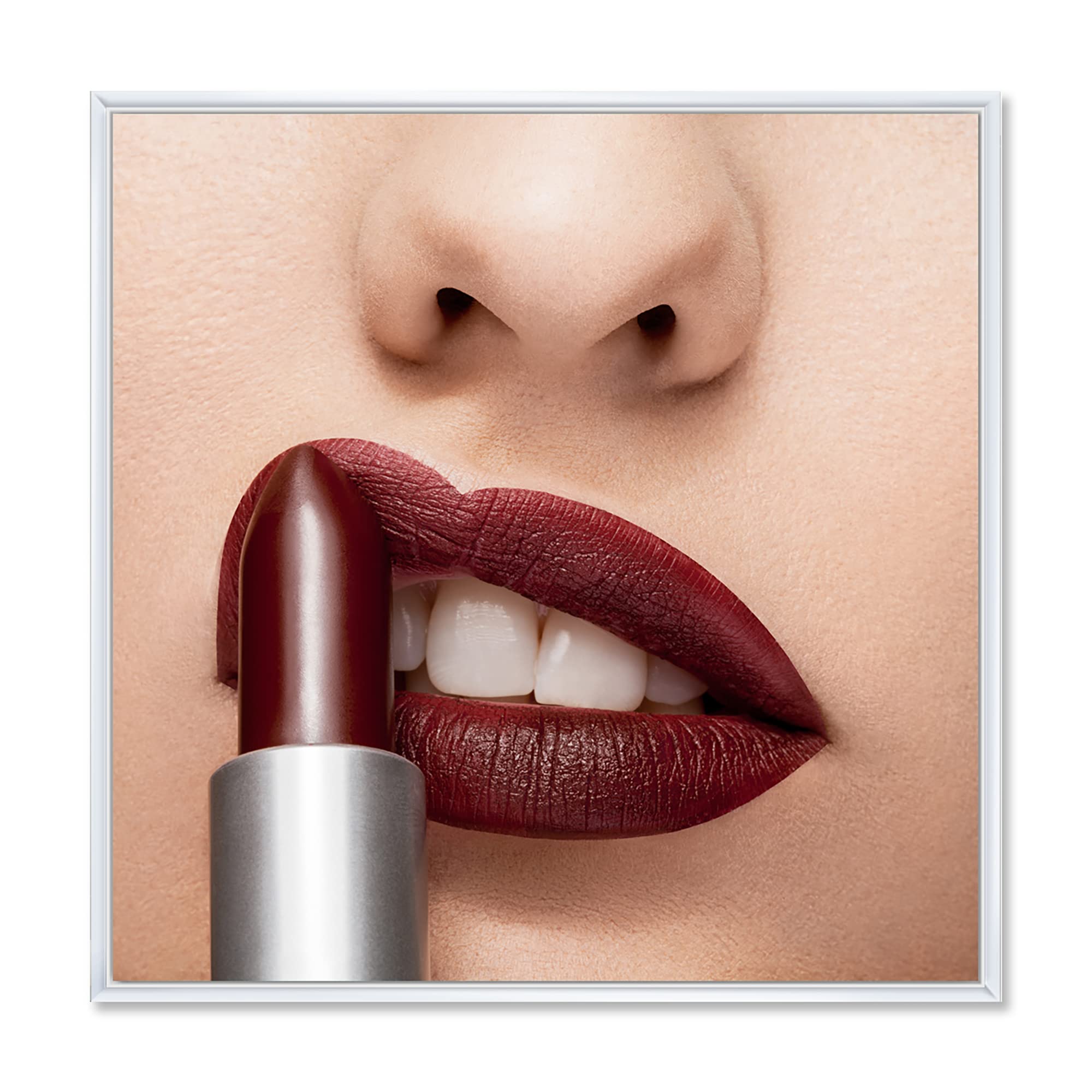 DesignQ Red Lipstick on Lips - Modern Framed Canvas Wall Art Print for Home & Office Decor | Lipstick Lovers Gift Idea