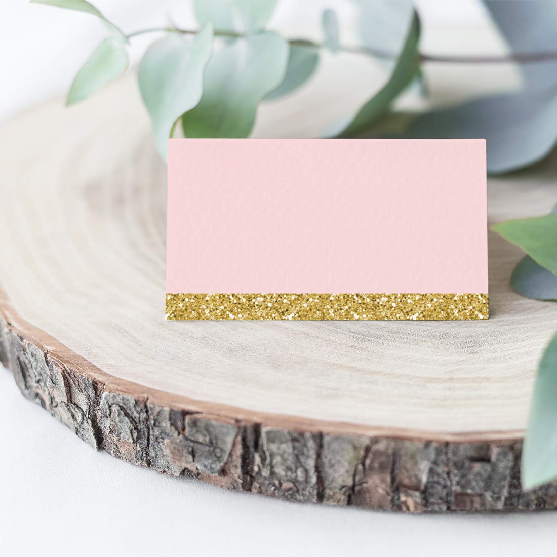 Blush Pink Gold Glitter Printable Wedding Table Tent Place Cards - 20-Pack Blank Name Cards for Baby Shower, Graduation & Table Settings | Elegant Seat Placement & Food Cards for Special Events