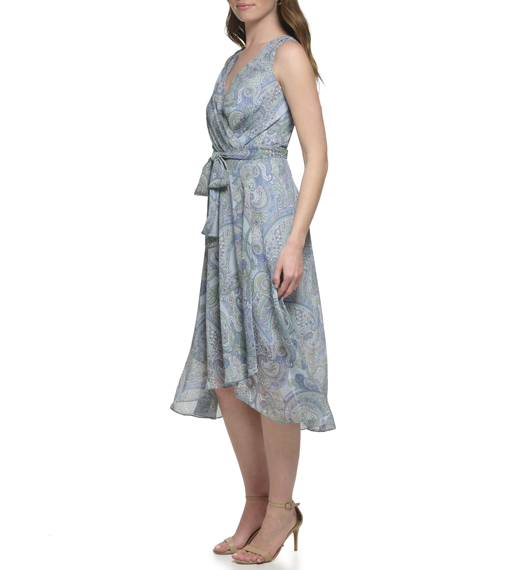 Tommy Hilfiger Women's Sleeveless Midi Dress - Faux Wrap Chiffon Summer Dress for Casual Wear & Special Occasions