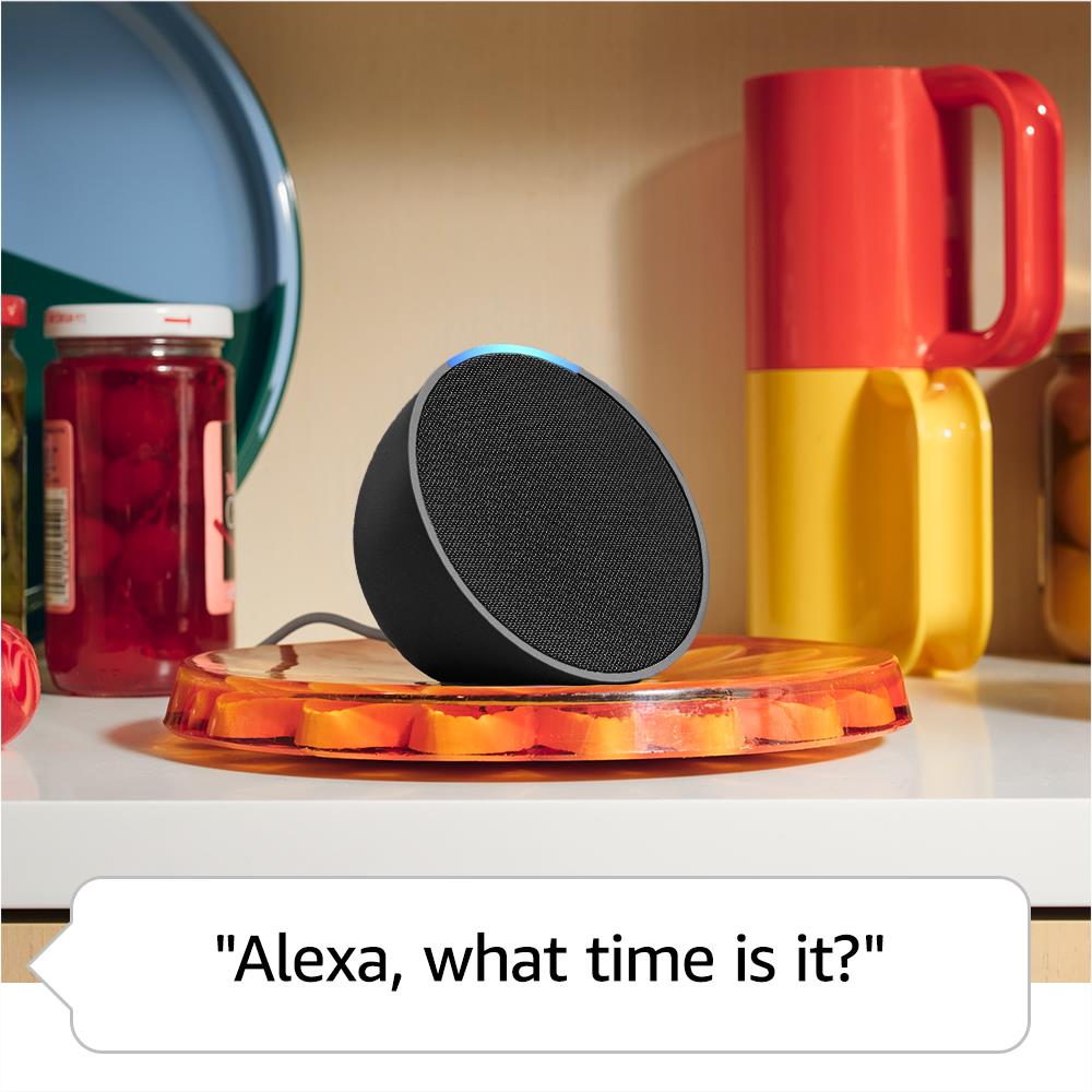 Amazon Echo Pop Compact Smart Speaker with Alexa (Charcoal) - Perfect for Bedroom, Kitchen & Small Spaces | Voice Control, Music Streaming & Smart Home Hub