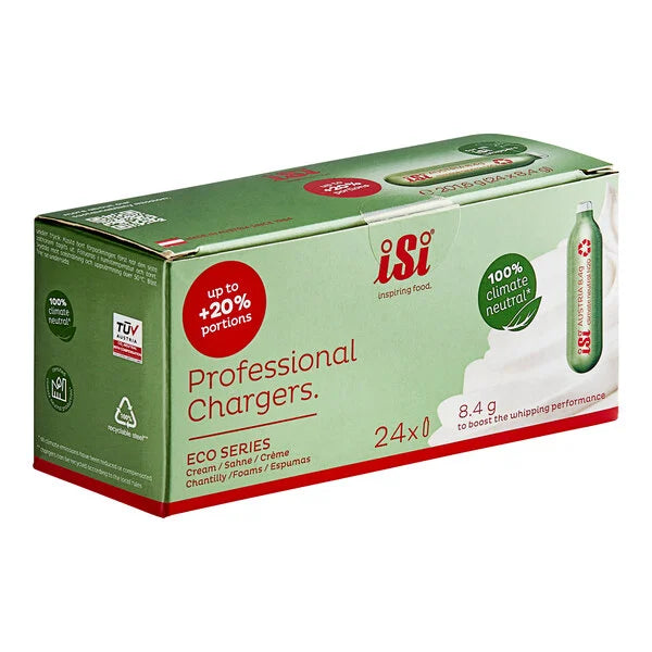 iSi N2O Professional ECO Chargers 24 Pack - Whipped Cream Chargers for Desserts, Coffee & Cocktails | Eco-Friendly Nitrous Oxide Cartridges for Home & Commercial Use