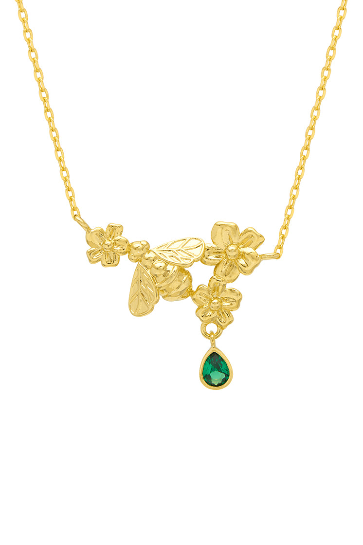 CZ Floral Bee Necklace - Elegant Gold Plated Pendant for Women | Perfect for Valentine's Day, Anniversary & Everyday Wear