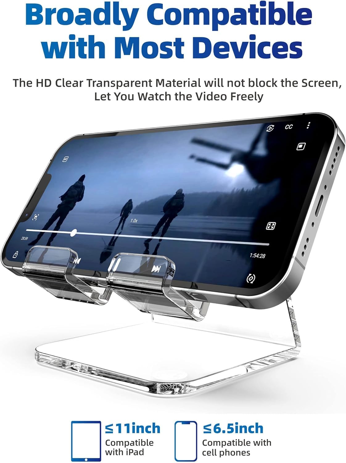 TOPGO 2 Pack Clear Acrylic Phone Stand - Universal Phone Holder for iPhone 16/15/14/13/12/11 Pro Max Plus, Samsung Galaxy, iPad, Kindle & Nintendo Switch - Perfect for Office Desk, Vanity, Kitchen Counter & Nightstand - Ideal for Video Calls, Gaming & Hands-Free Viewing