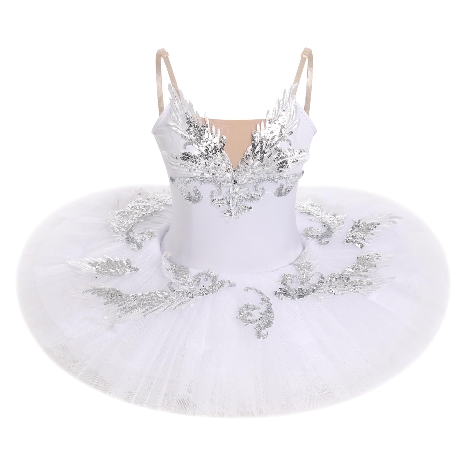 IBAKOM Women's Swan Lake Ballet Costume - Floral Lace Platter Tutu Leotard with Pancake Skirt for Ballerina Dance Performance & Recital