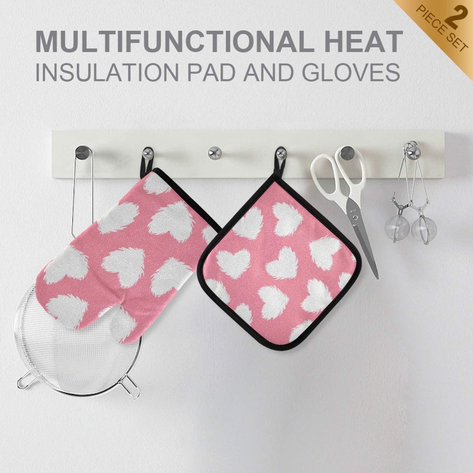 Valentine's Day & Mother's Day Oven Mitts and Pot Holders Set - Heat Resistant Pink Kitchen Gloves for Cooking, Baking, BBQ - Perfect for Holiday Gifts & Home Cooking Safety