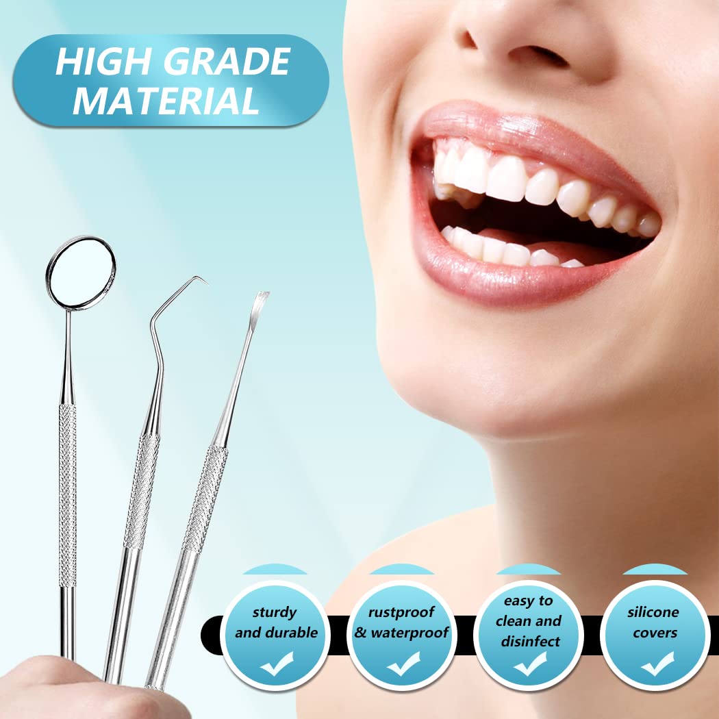 KOHEEL Professional Dental Tools Set with Metal Case - Teeth Cleaning Kit for Plaque Removal, Oral Hygiene Care & Stainless Steel Toothpicks - Reusable Dental Floss Picks & Tooth Picker (1 Pack) - Perfect for Home Dental Care, Travel & Professional Use