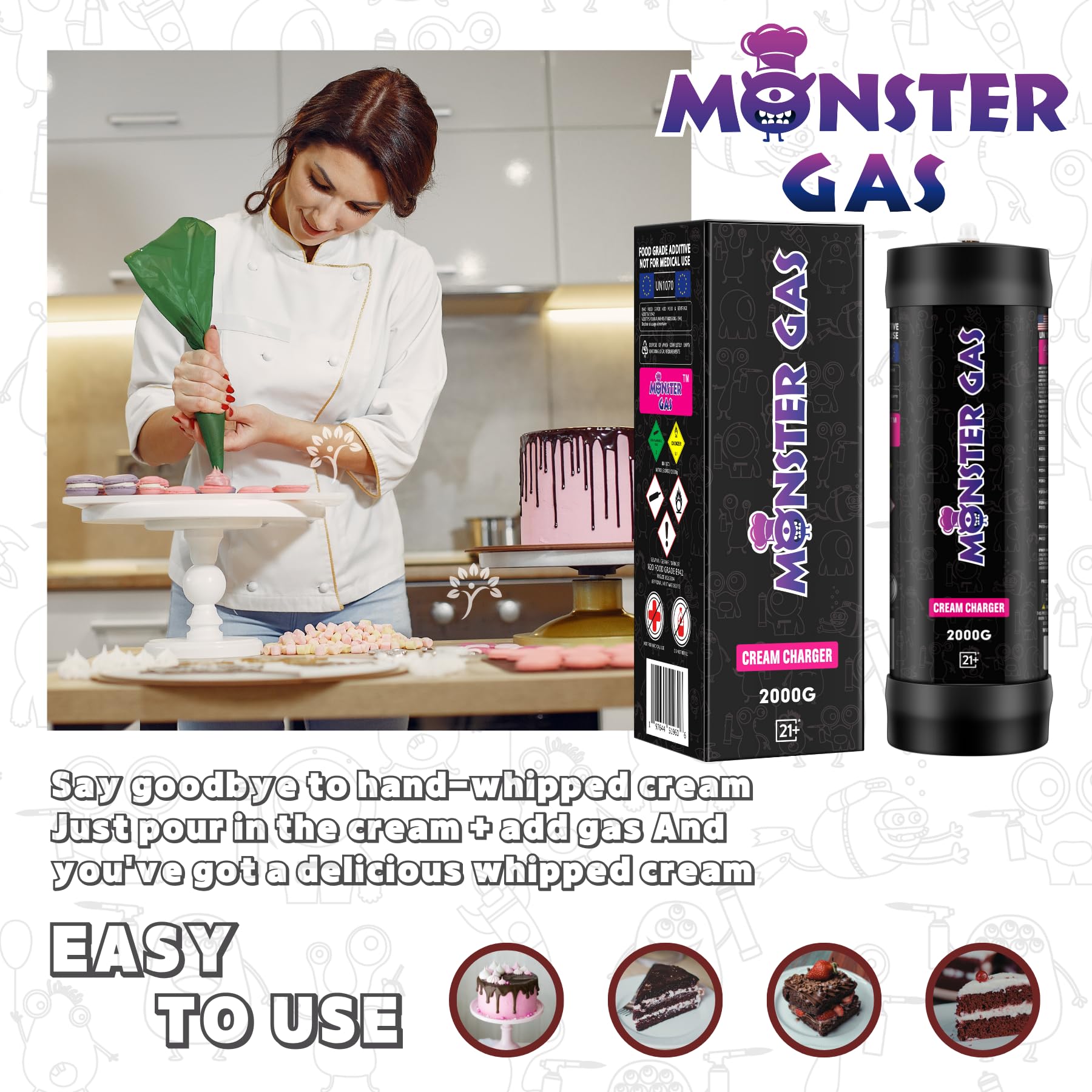 Premium 3.3L N2O Whipped Cream Charger - 2000G Nitrous Oxide Tank (2 Cylinders) for Professional Desserts & Coffee Toppings - Perfect for Bakeries, Cafes & Home Chefs