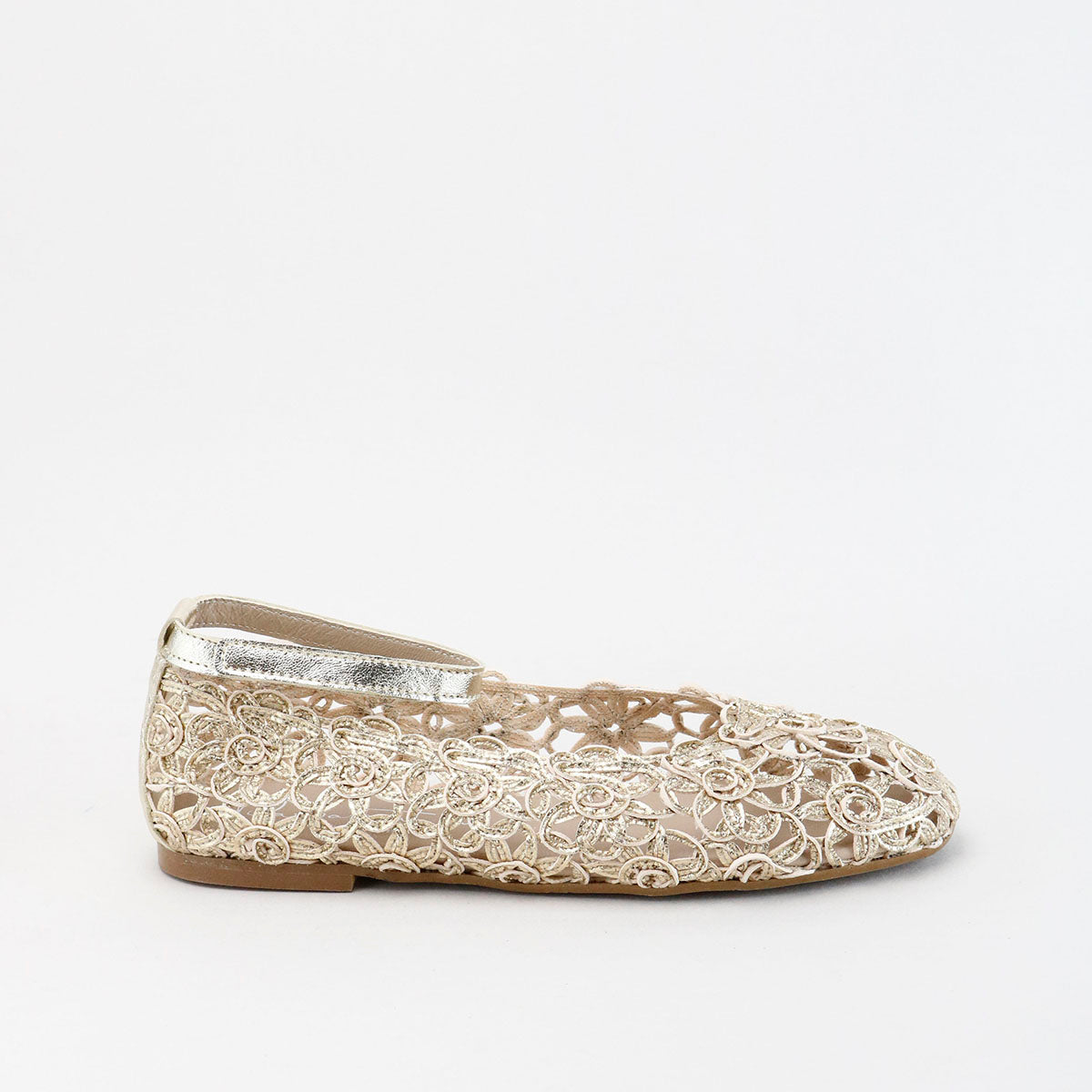 Papanatas Gold Floral Open Weave Ballet Flats - Comfortable Women's Casual Shoes for Spring & Summer Outfits, Perfect for Office, Date Night and Walking