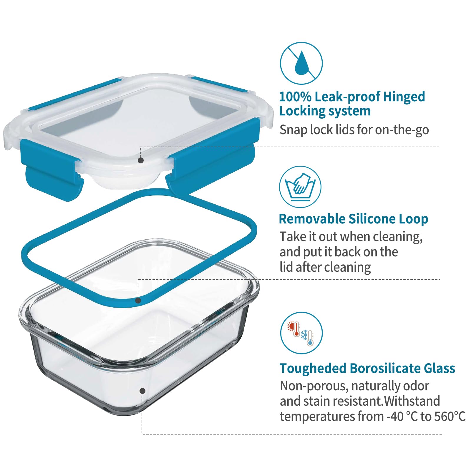BPA Free Glass Food Storage Containers with Airtight Lids - Microwave, Freezer & Dishwasher Safe Meal Prep Containers - Stackable Large Capacity Glass Lunch Box for Kitchen, Office, Picnics & Meal Delivery
