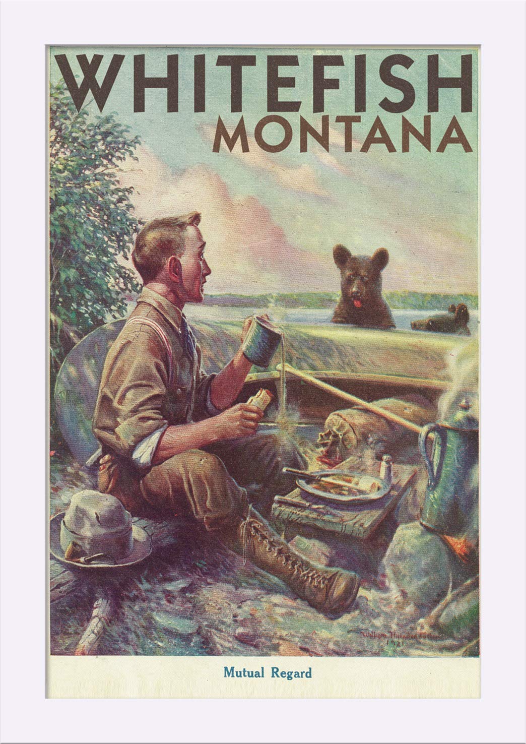 Whitefish Montana Man Cooking Breakfast at Camp - 12x18 Giclee Fine Art Print with Recycled Wood Frame - Rustic Wall Decor for Cabin, Lodge & Outdoor Enthusiasts