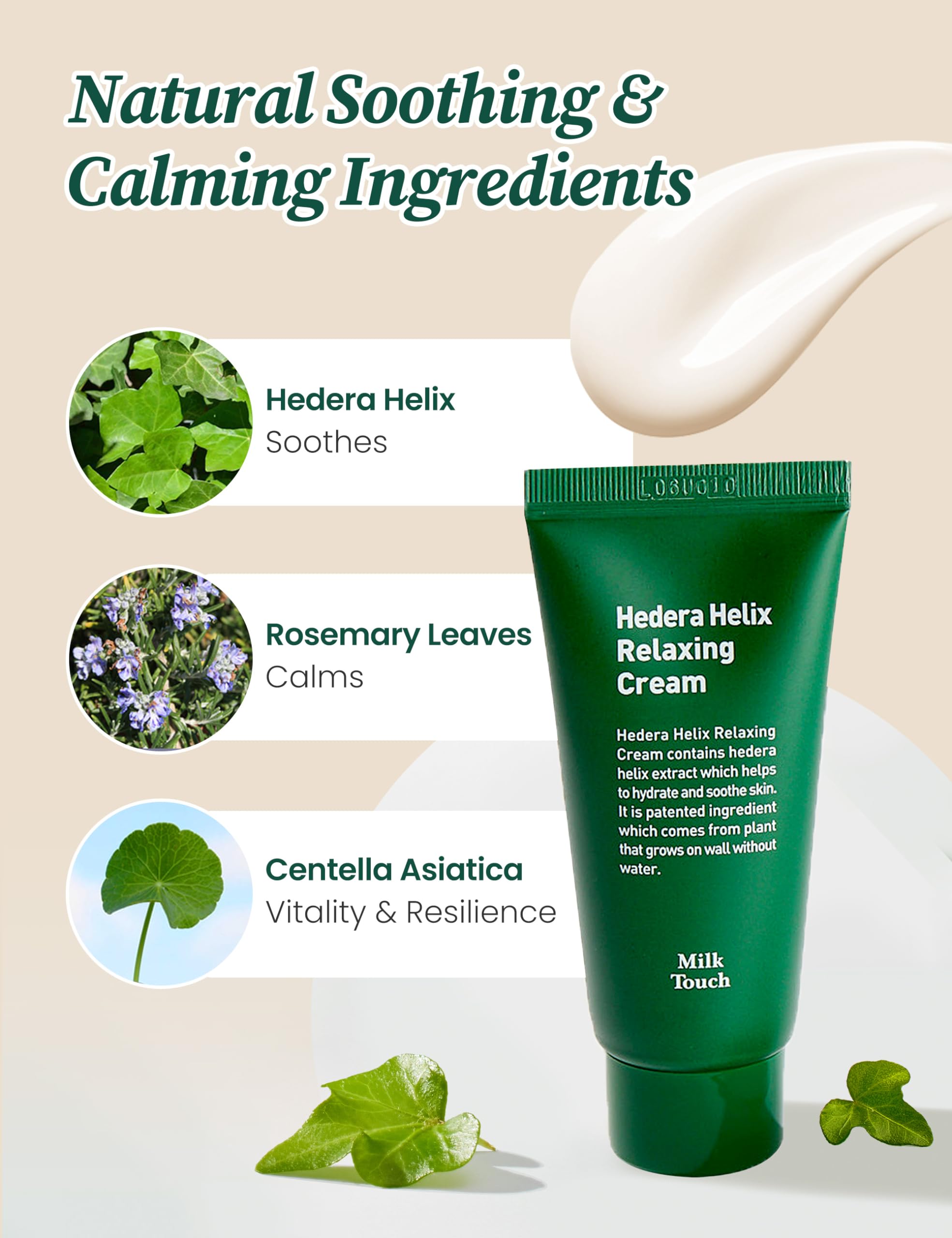 MILKTOUCH Hedera Helix Relaxing Cream Jumbo 3.38 oz - Redness Relief & Hydrating Face Moisturizer for Sensitive Skin with Cica Extract, Soothes Rosacea & Calms Irritation - Perfect for Daily Skincare Routine & Post-Treatment Care