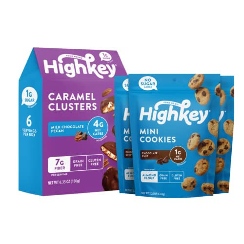 HighKey Keto Snacks Bundle - Gluten Free Low Carb Cookies & Sugar Free Milk Chocolate Caramel Clusters | Keto Diet Friendly Snacks for Weight Loss, Office & Travel