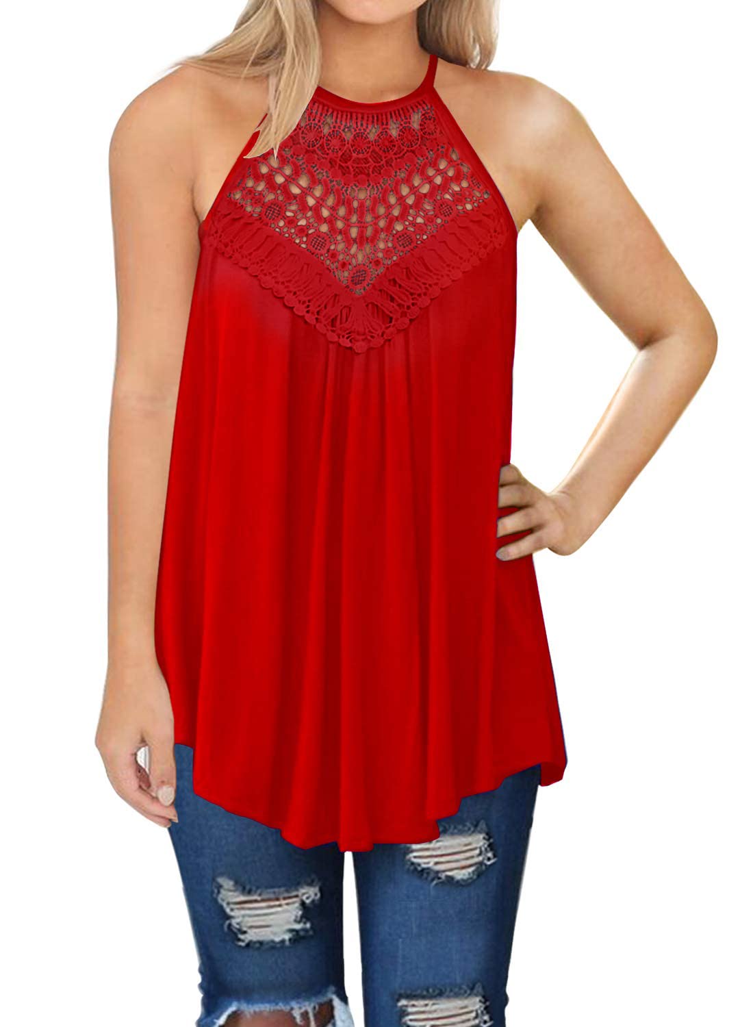 MIHOLL Women's Summer Sleeveless Lace Tank Top - Flowy Loose Casual Blouse for Beach, Vacation & Everyday Wear