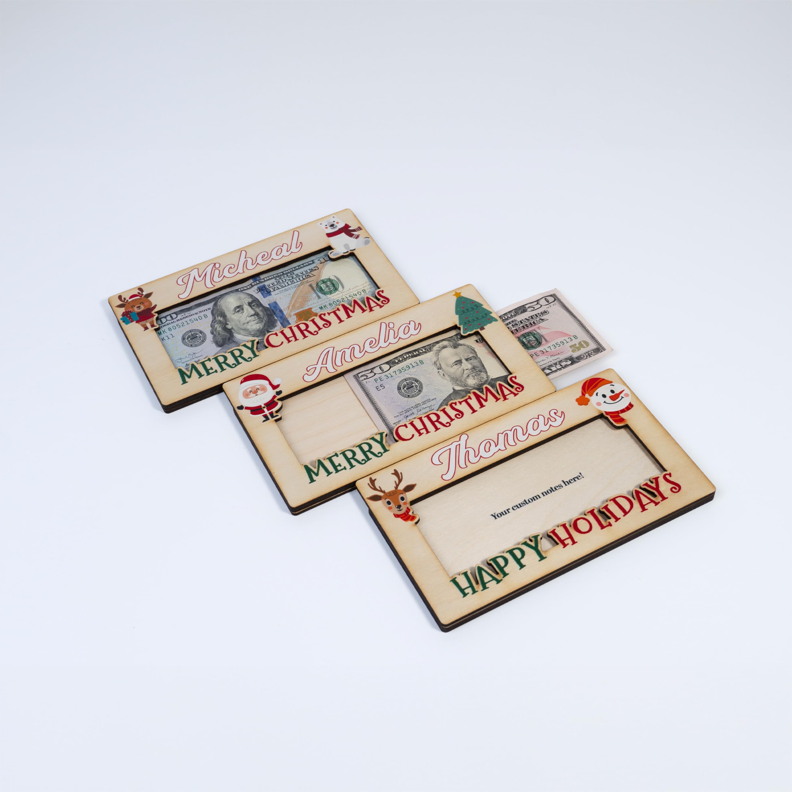 Personalized Christmas Money Holder - Custom Wooden Cash Gift Envelope with Name - Double Layer Design (6 Styles) - Perfect for Holiday Gifts, Stocking Stuffers & Christmas Presents