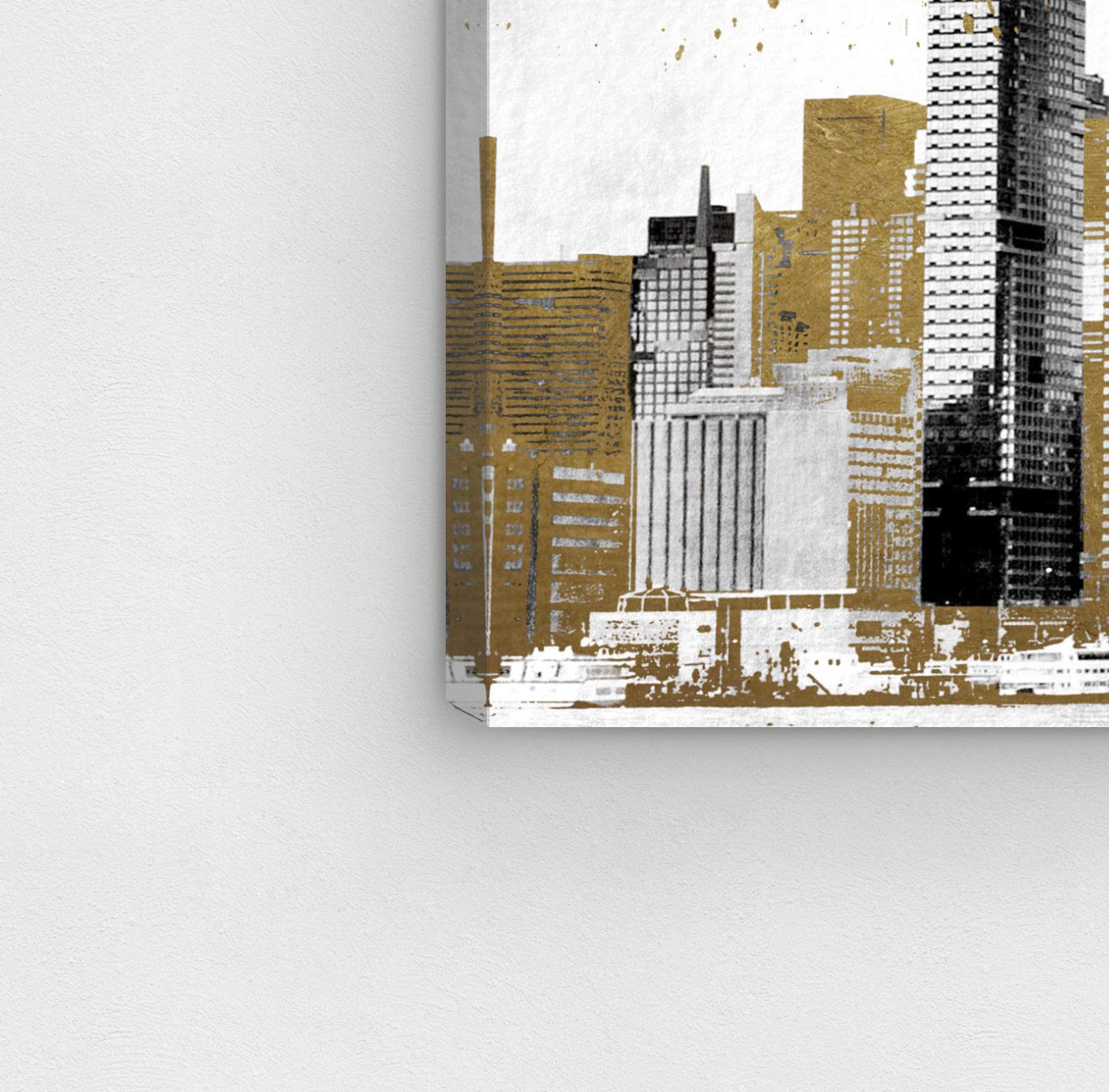 Oliver Gal Artist Co. Gray Skyline Canvas Wall Art Print - 45x30 Inches, Gold & White Framed Home Decor for Living Room, Bedroom & Office